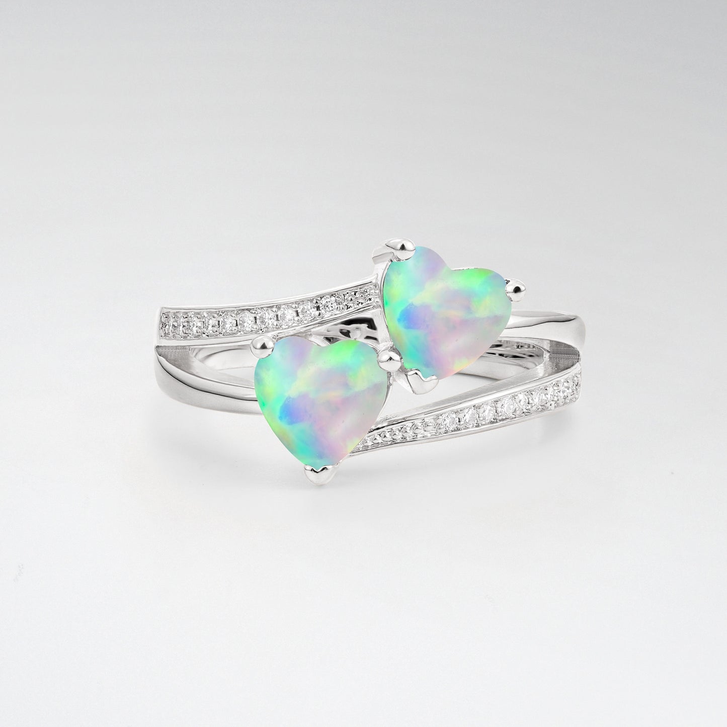 Romantic Heart Cut Opal 1.5CT Toi et Moi Bypass Pave Engagement Ring - Additional view