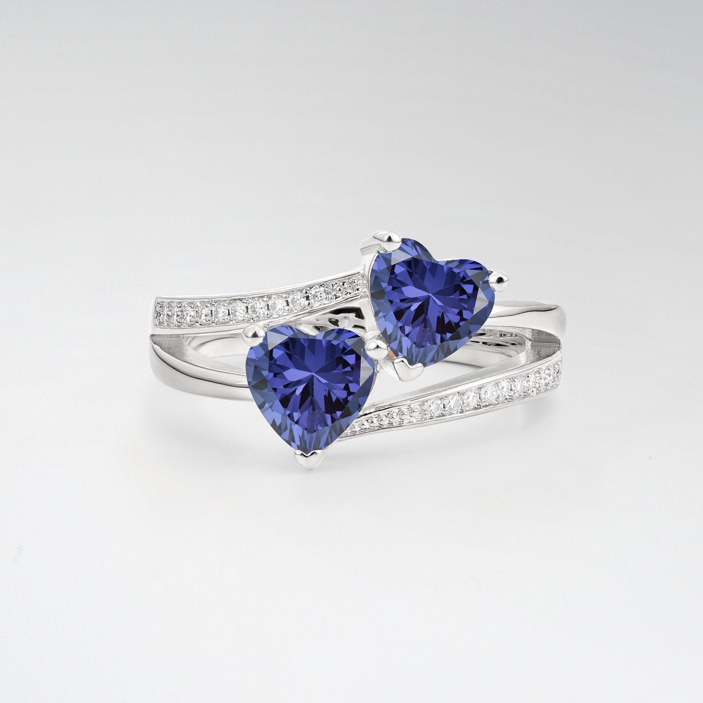 Romantic Heart Cut Tanzanite 1.5CT Toi et Moi Bypass Pave Engagement Ring - Additional view