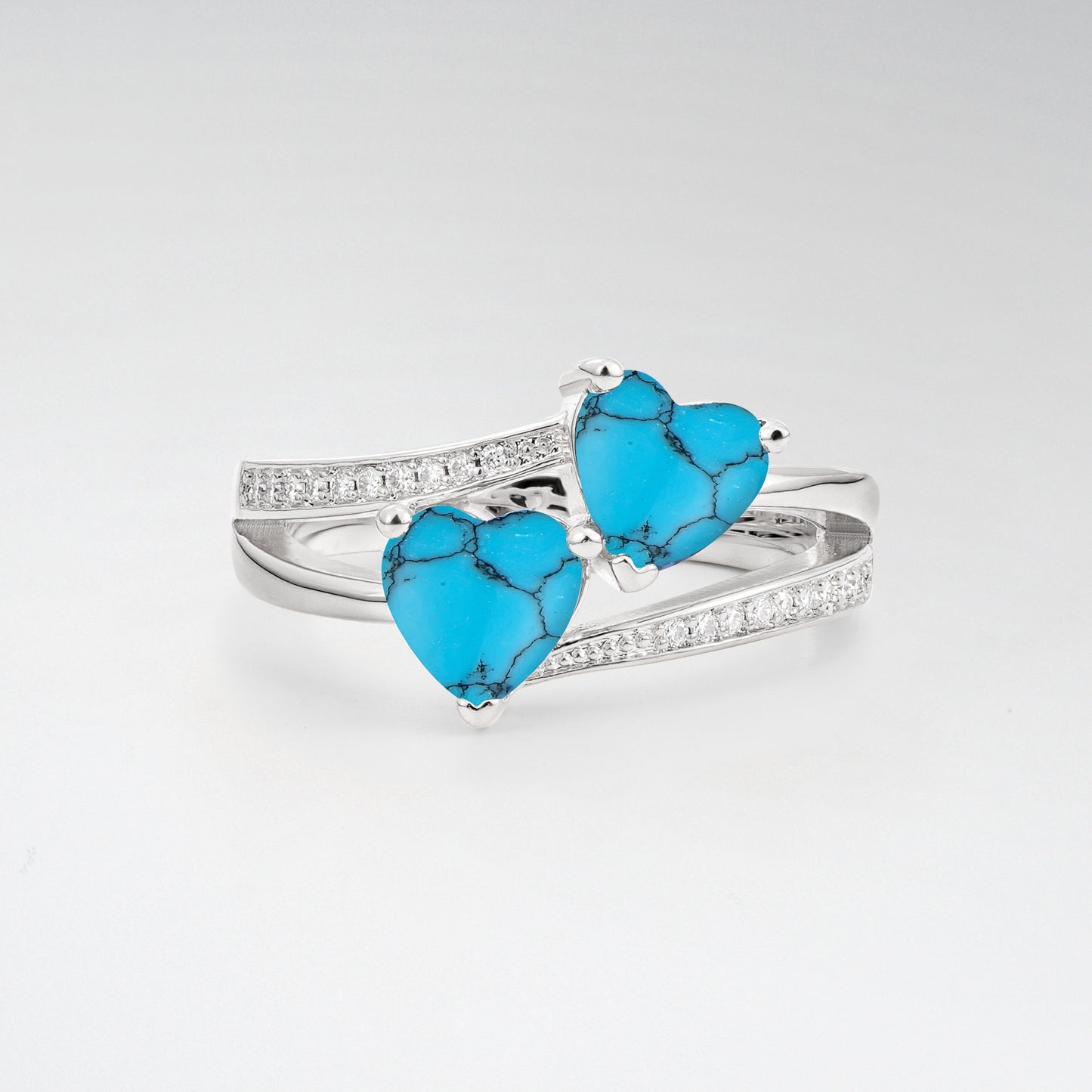 Romantic Heart Cut Turquoise 1.5CT Toi et Moi Bypass Pave Engagement Ring - Additional view