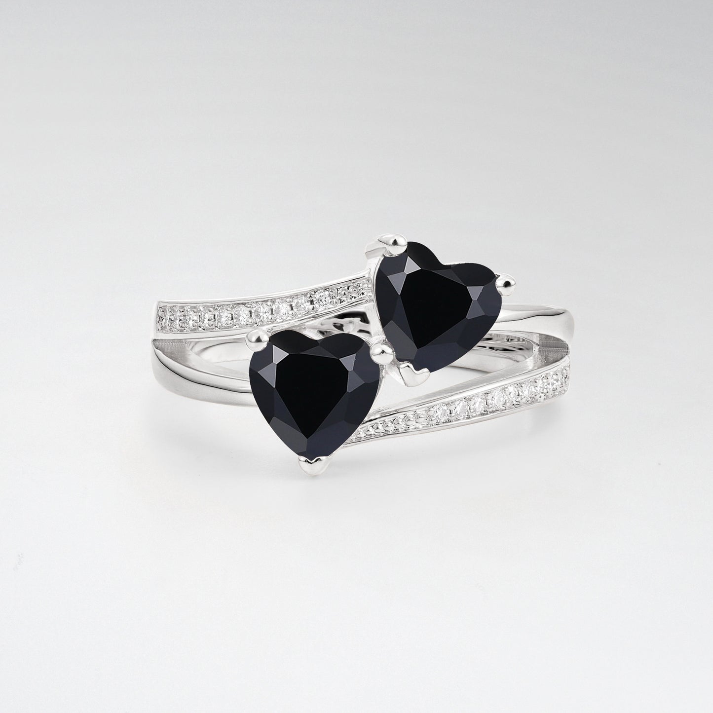 Romantic Heart Cut Black Onyx 1.5CT Toi et Moi Bypass Pave Engagement Ring - Additional view