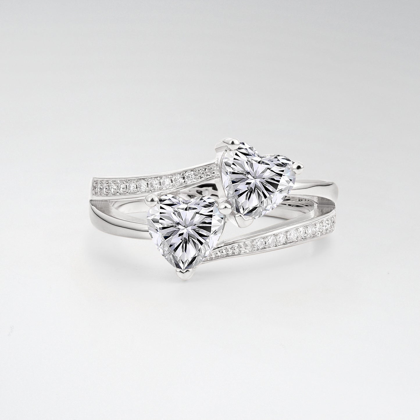 Romantic Heart Cut Lab Diamond 1.5CT Toi et Moi Bypass Pave Engagement Ring - Additional view