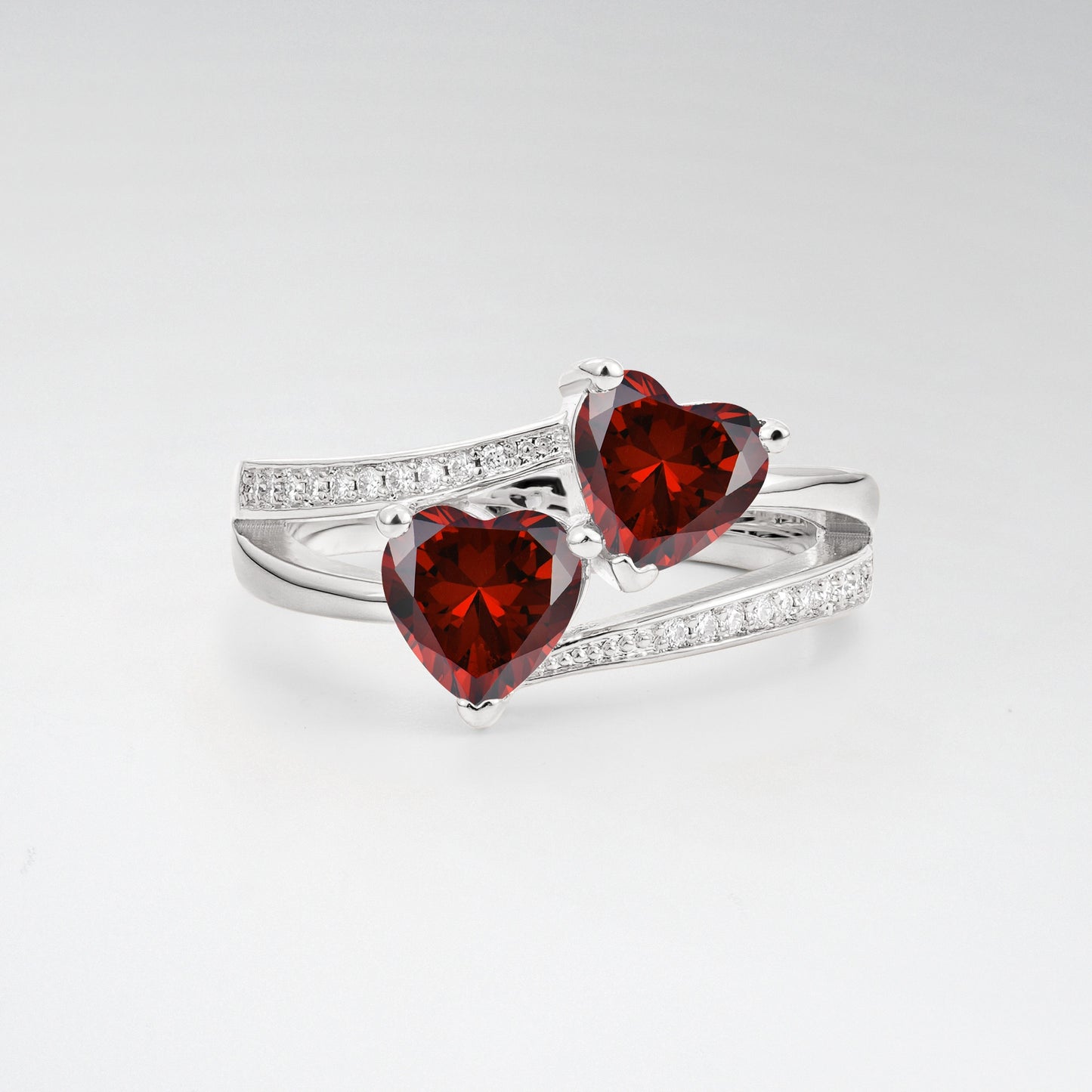 Romantic Heart Cut Garnet 1.5CT Toi et Moi Bypass Pave Engagement Ring - Additional view