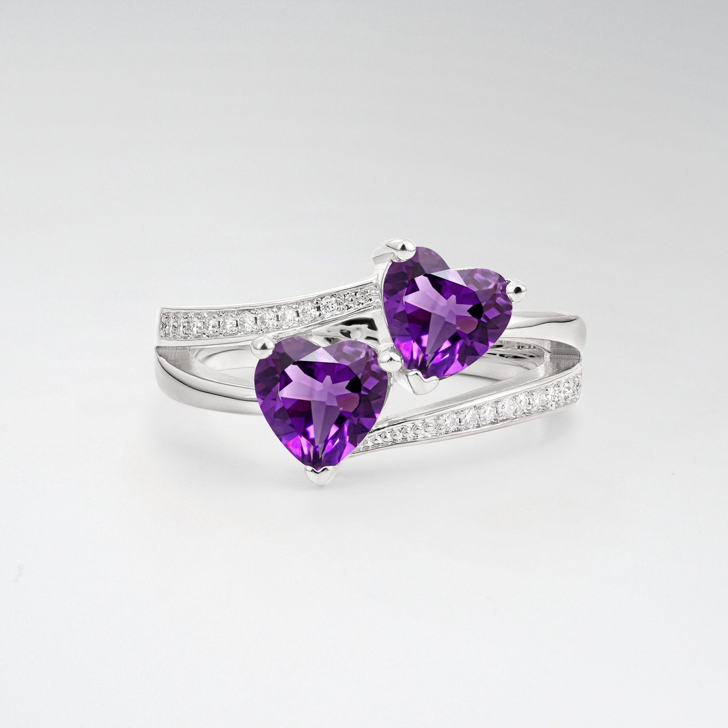 Romantic Heart Cut Amethyst 1.5CT Toi et Moi Bypass Pave Engagement Ring - Additional view