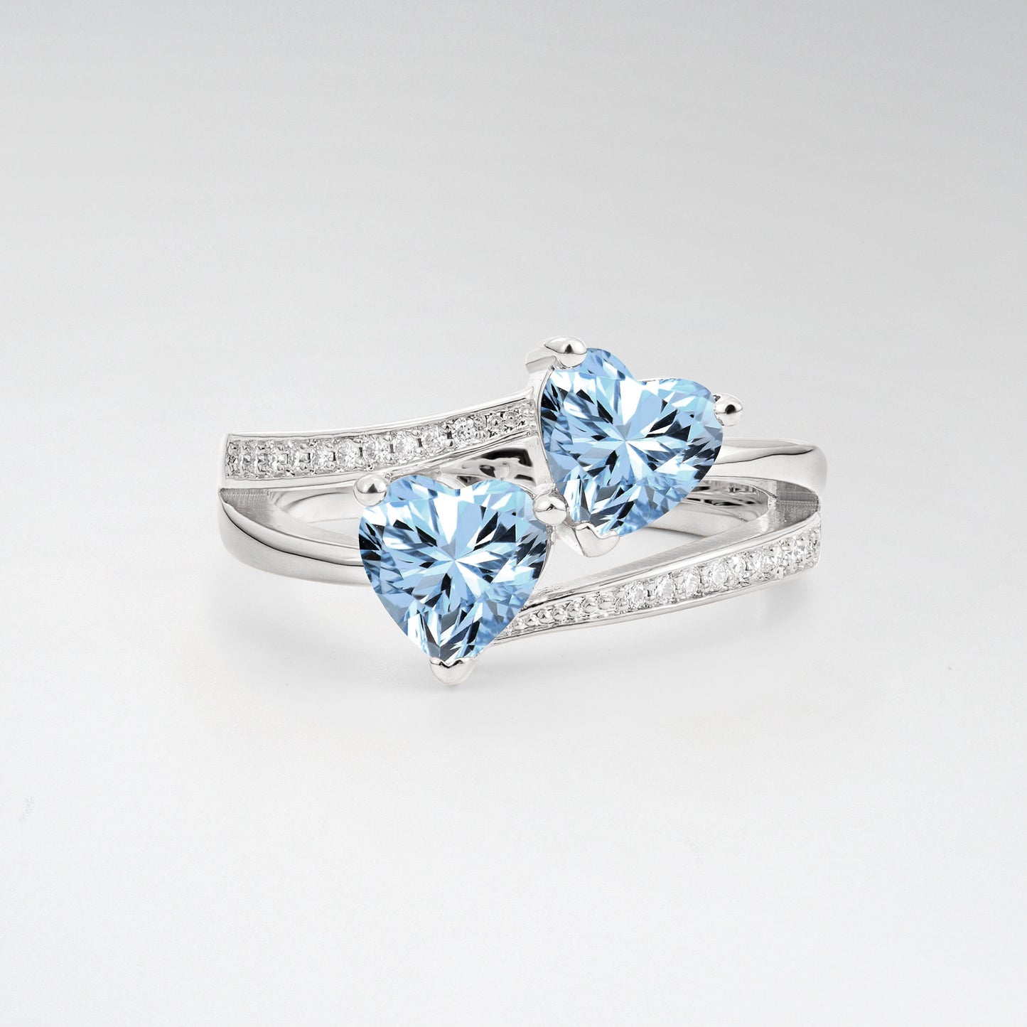 Romantic Heart Cut Aquamarine 1.5CT Toi et Moi Bypass Pave Engagement Ring - Additional view