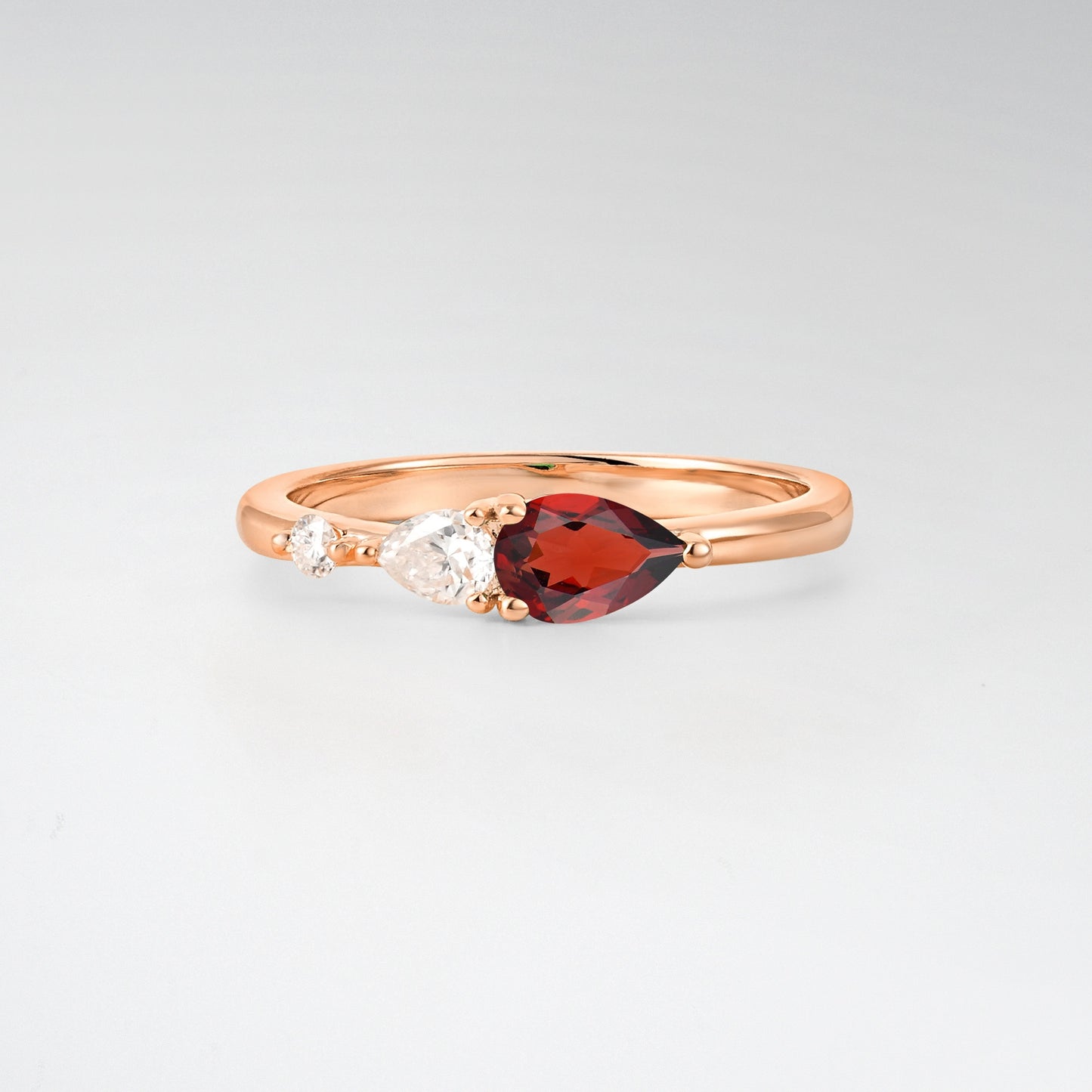Pear Cut Garnet Side Stone Engagement Ring - Additional view