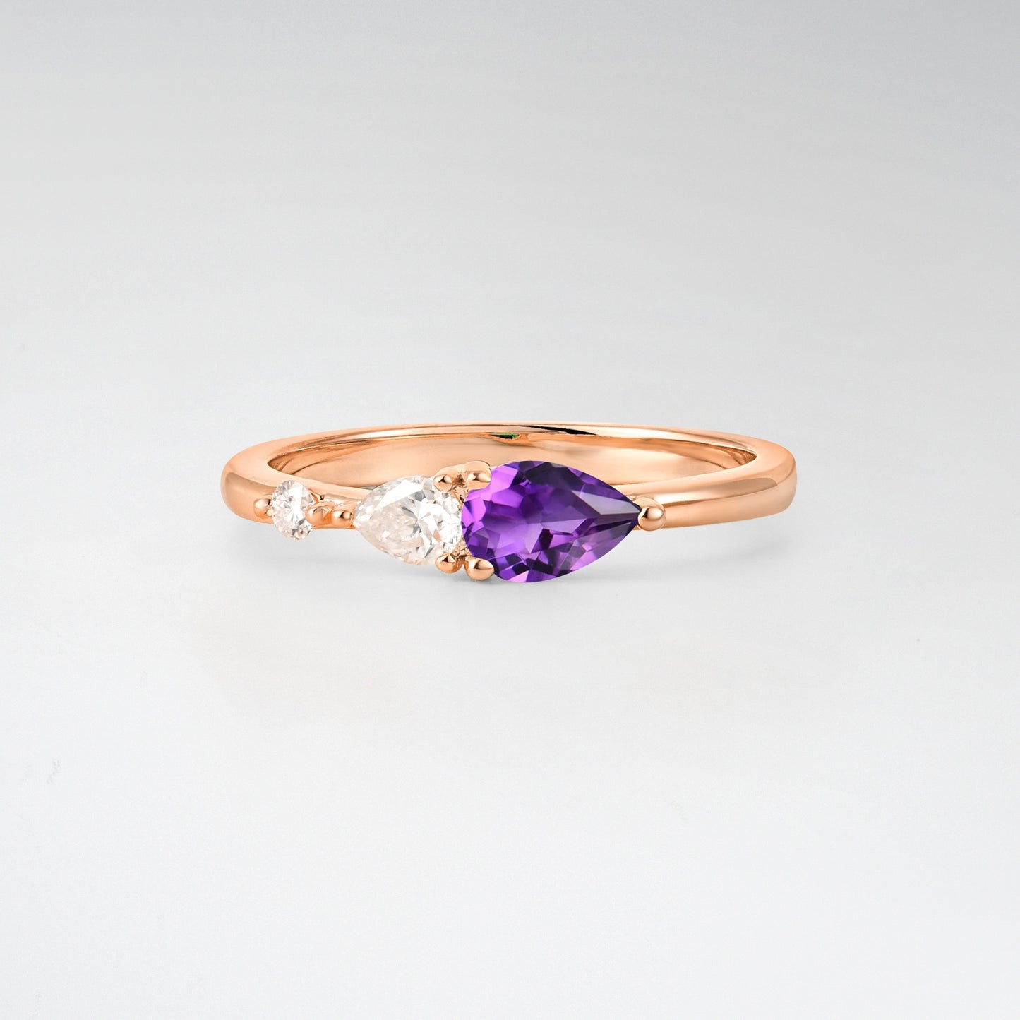 Pear Cut Amethyst Side Stone Engagement Ring - Additional view