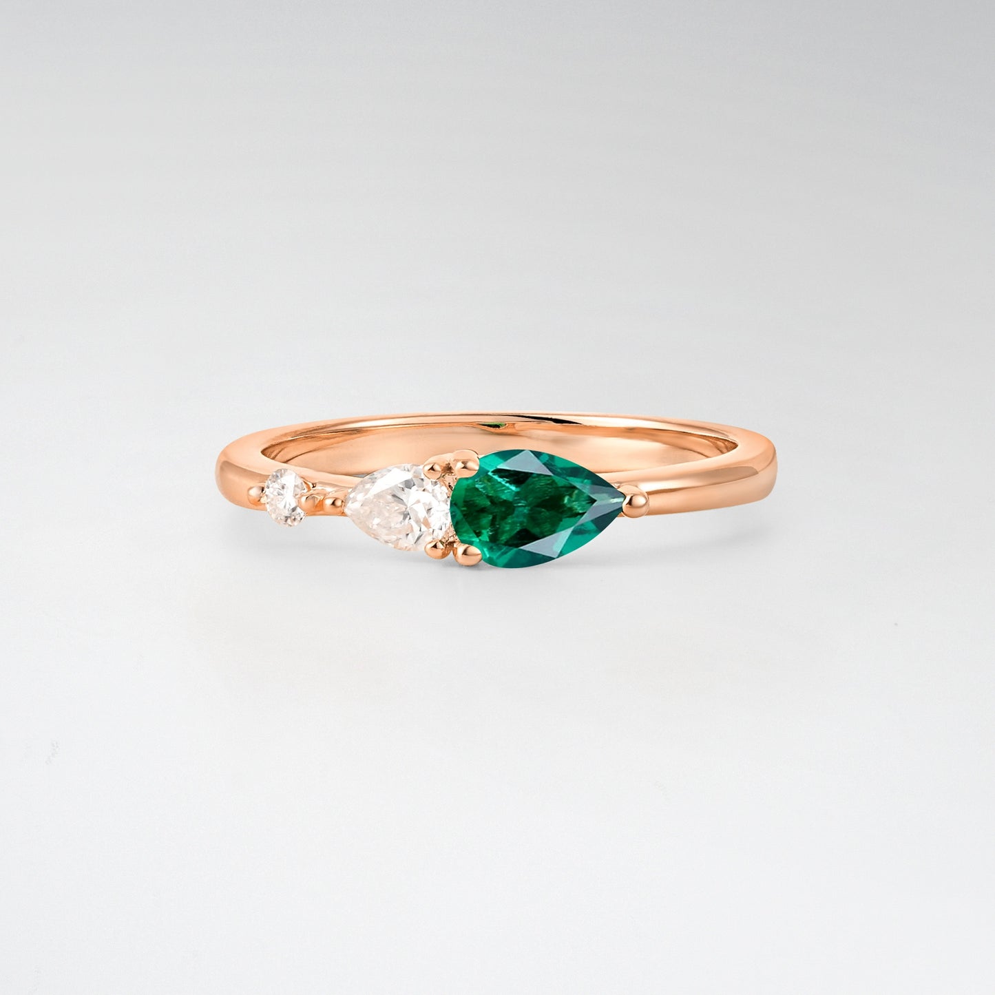 Pear Cut Emerald Side Stone Engagement Ring - Additional view