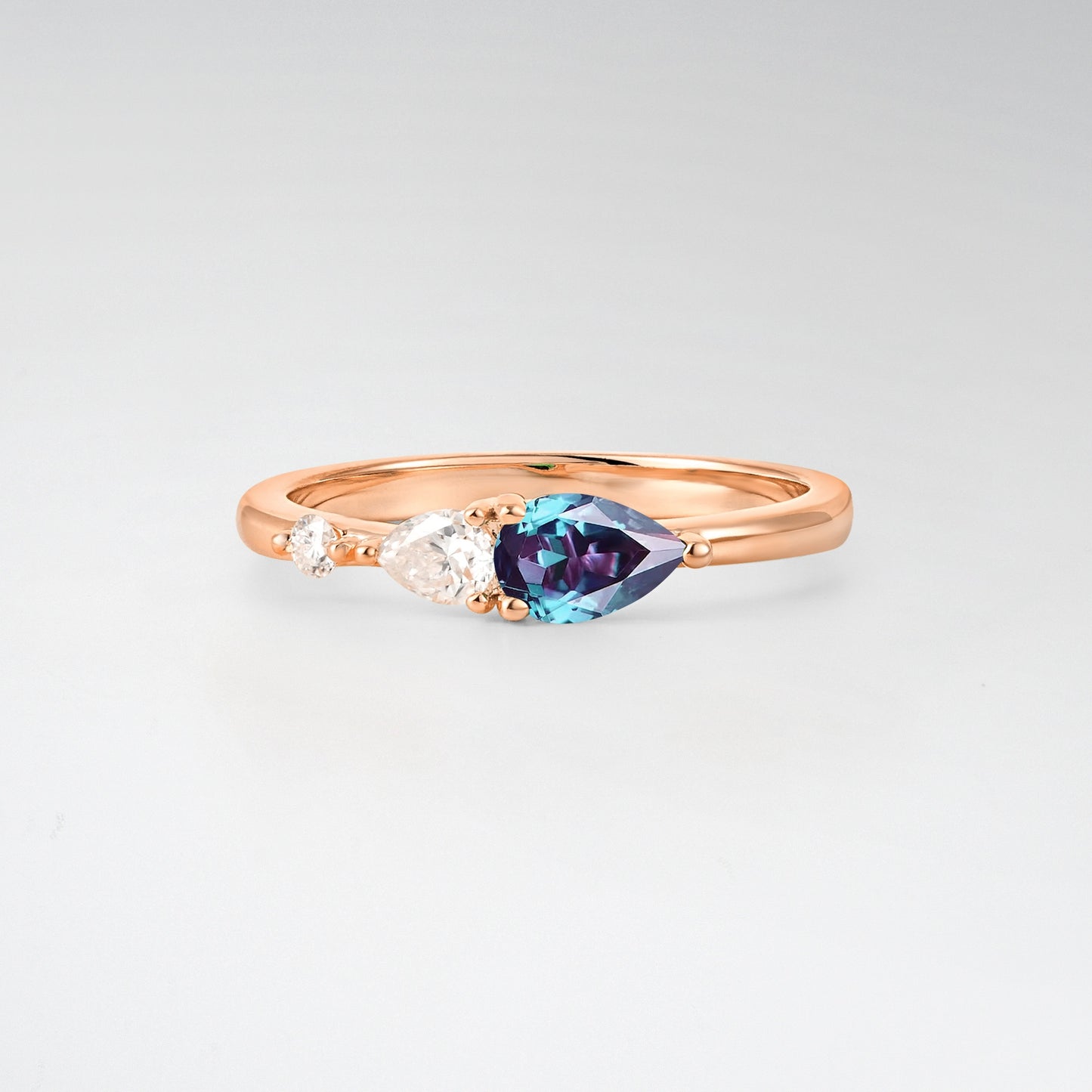 Pear Cut Alexandrite Side Stone Engagement Ring - Additional view