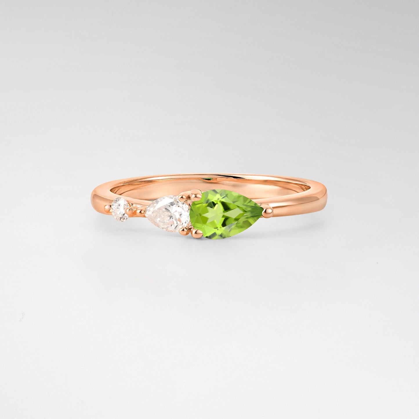 Pear Cut Peridot Side Stone Engagement Ring - Additional view