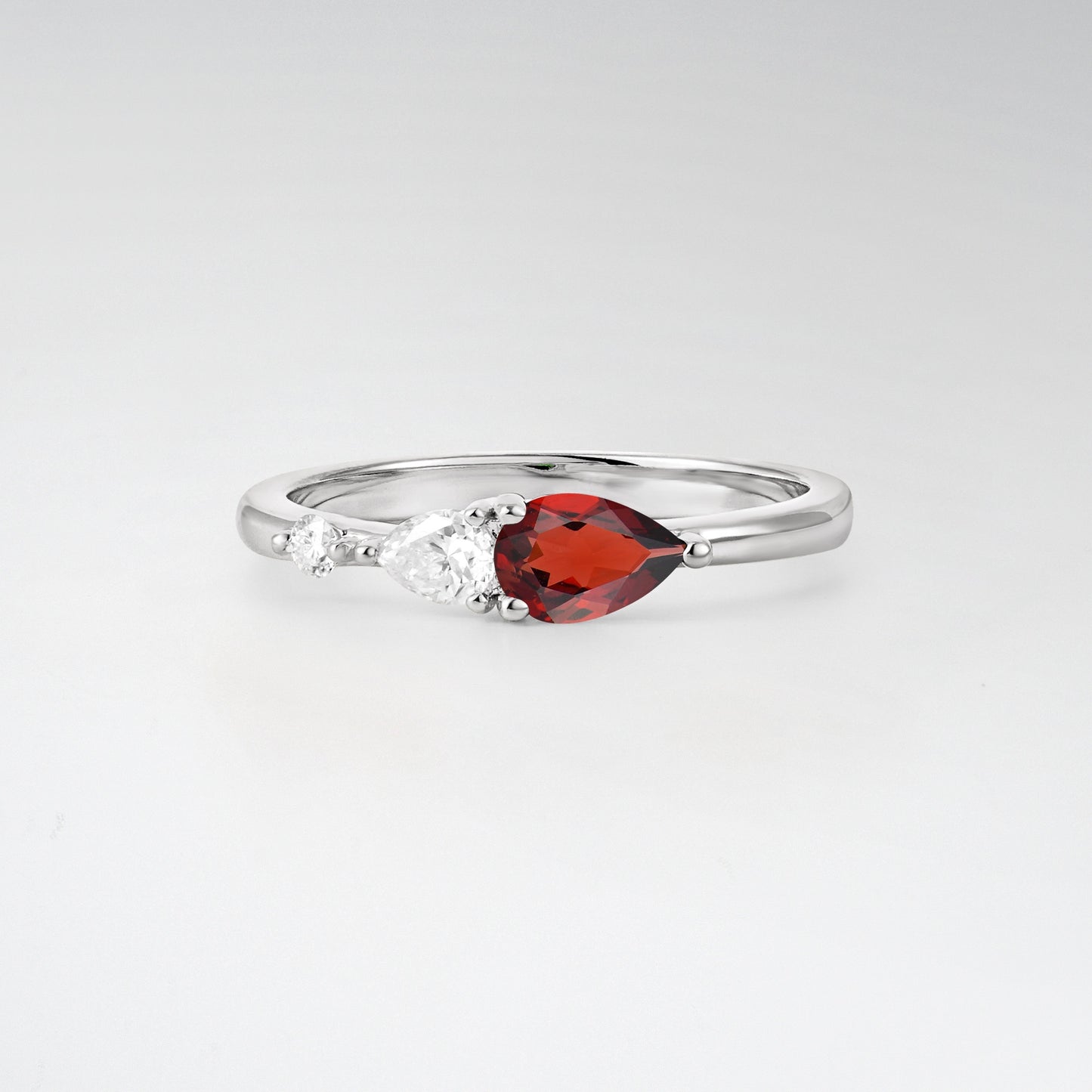Pear Cut Garnet Side Stone Engagement Ring - Additional view