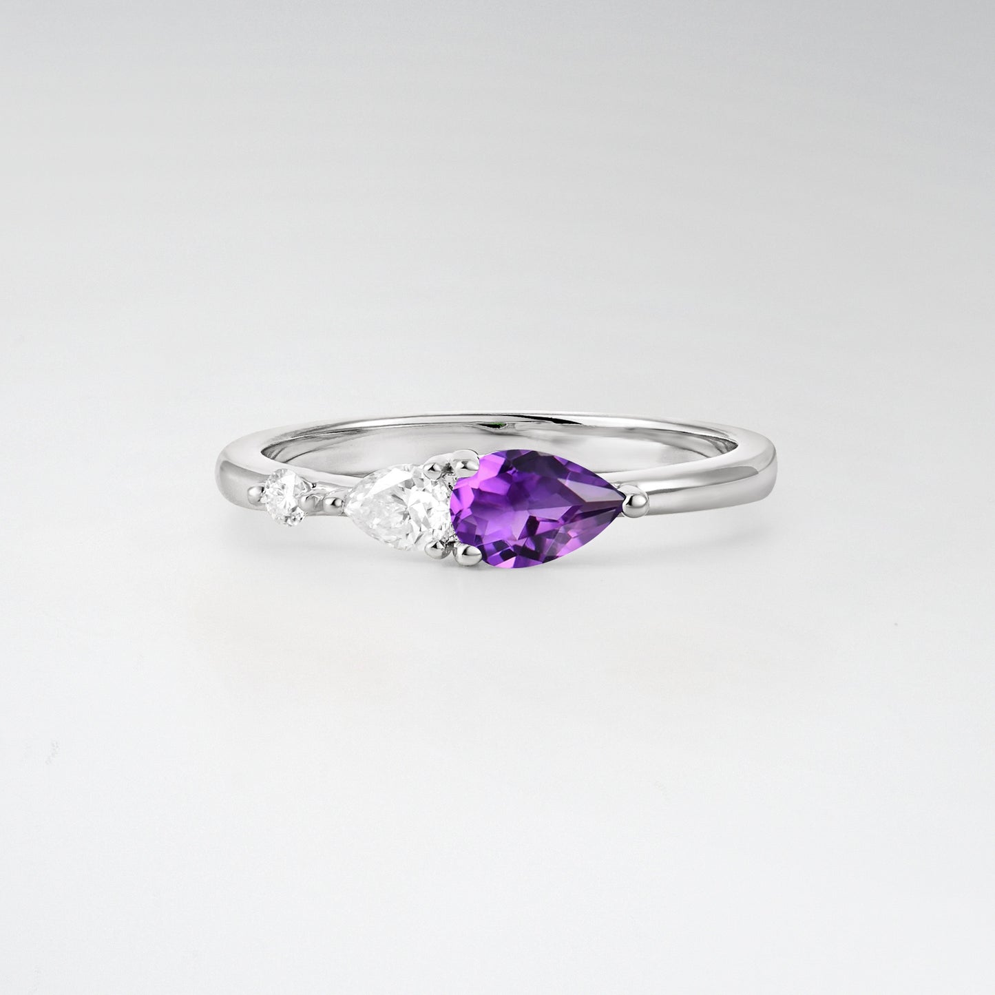 Pear Cut Amethyst Side Stone Engagement Ring - Additional view