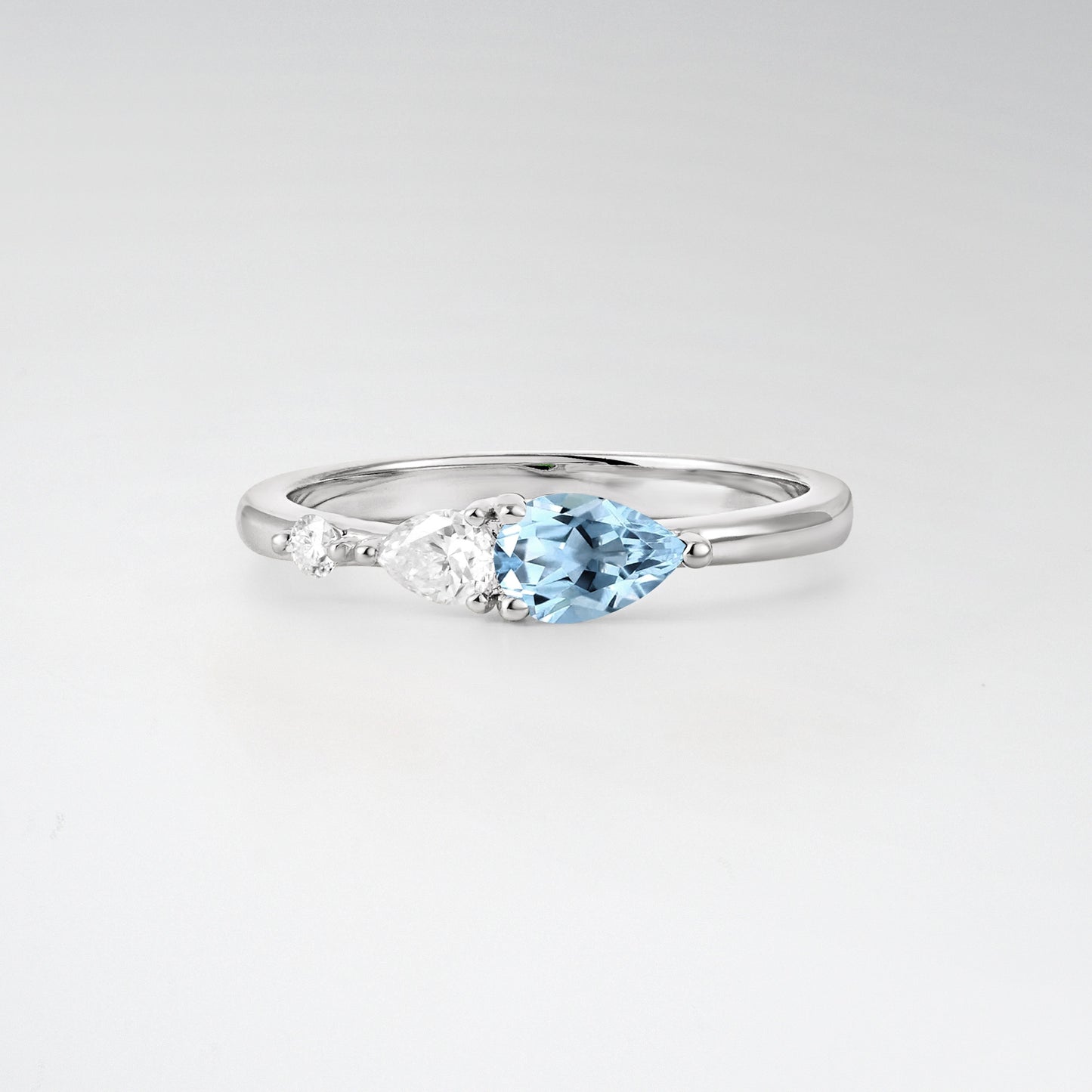 Pear Cut Aquamarine Side Stone Engagement Ring - Additional view