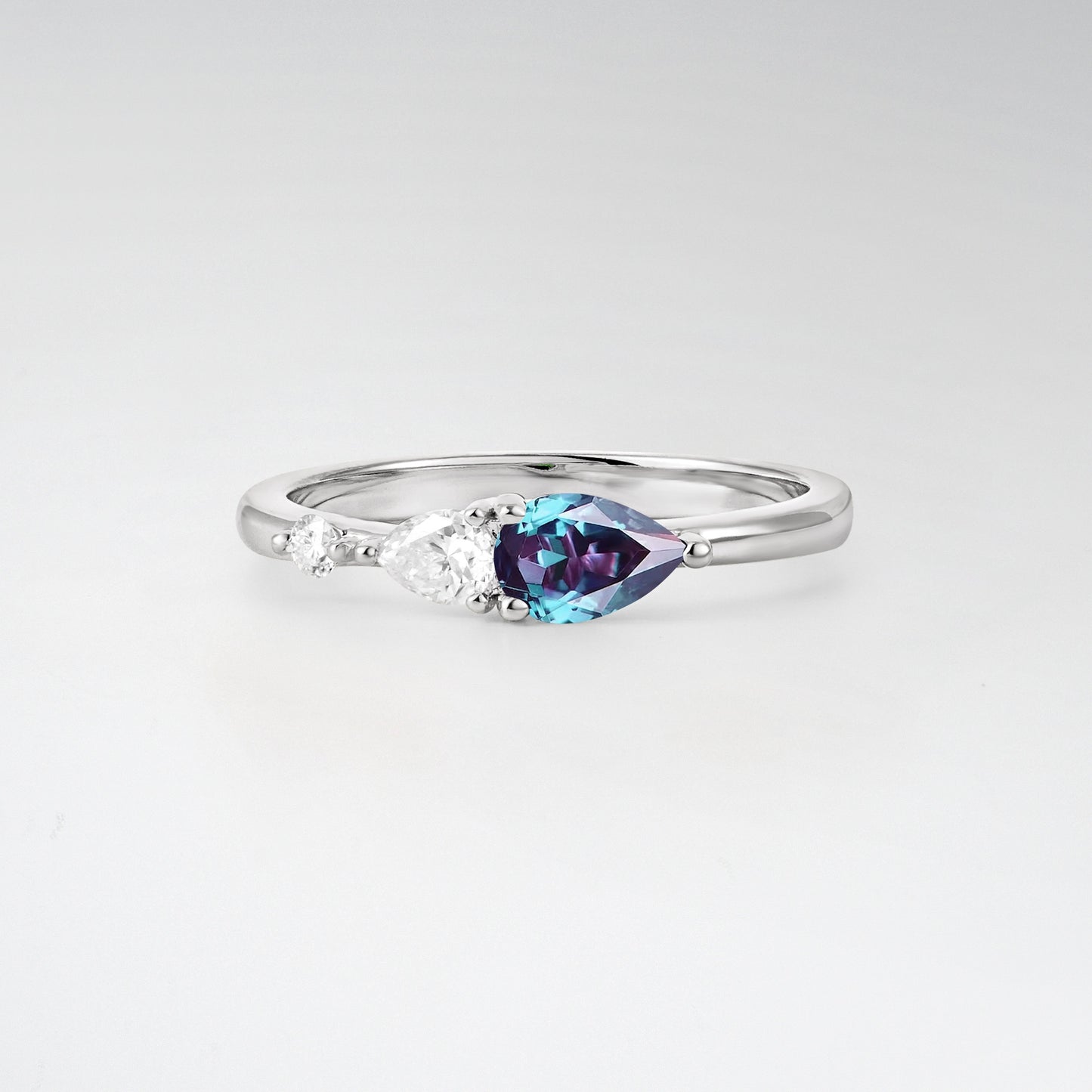 Pear Cut Alexandrite Side Stone Engagement Ring - Additional view