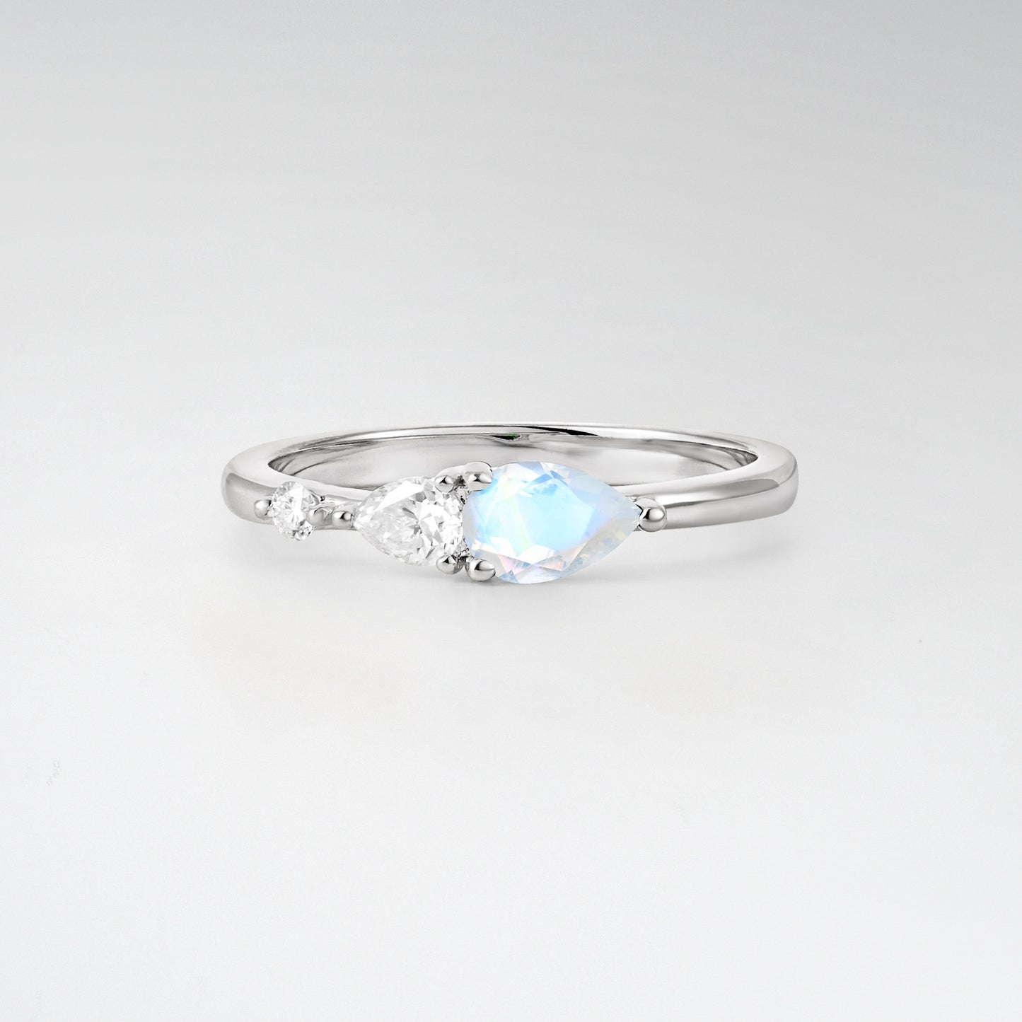 Pear Cut Moonstone Side Stone Engagement Ring - Additional view