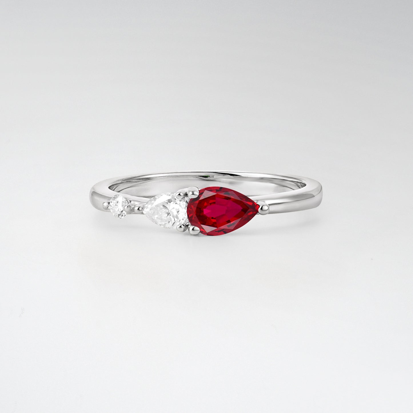 Pear Cut Ruby Side Stone Engagement Ring - Additional view