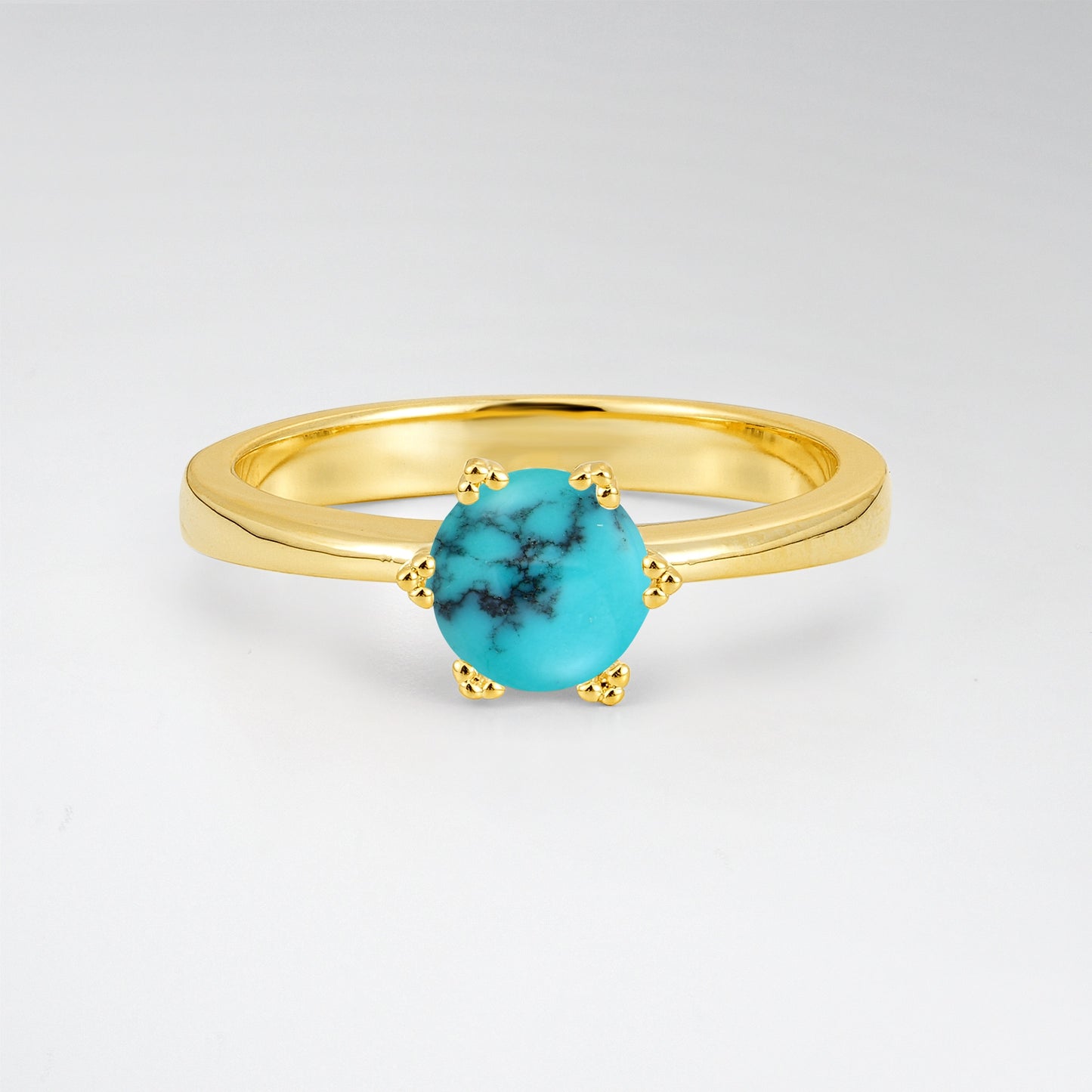 Classic Round Cut Turquoise Solitaire Engagement Ring - Additional view