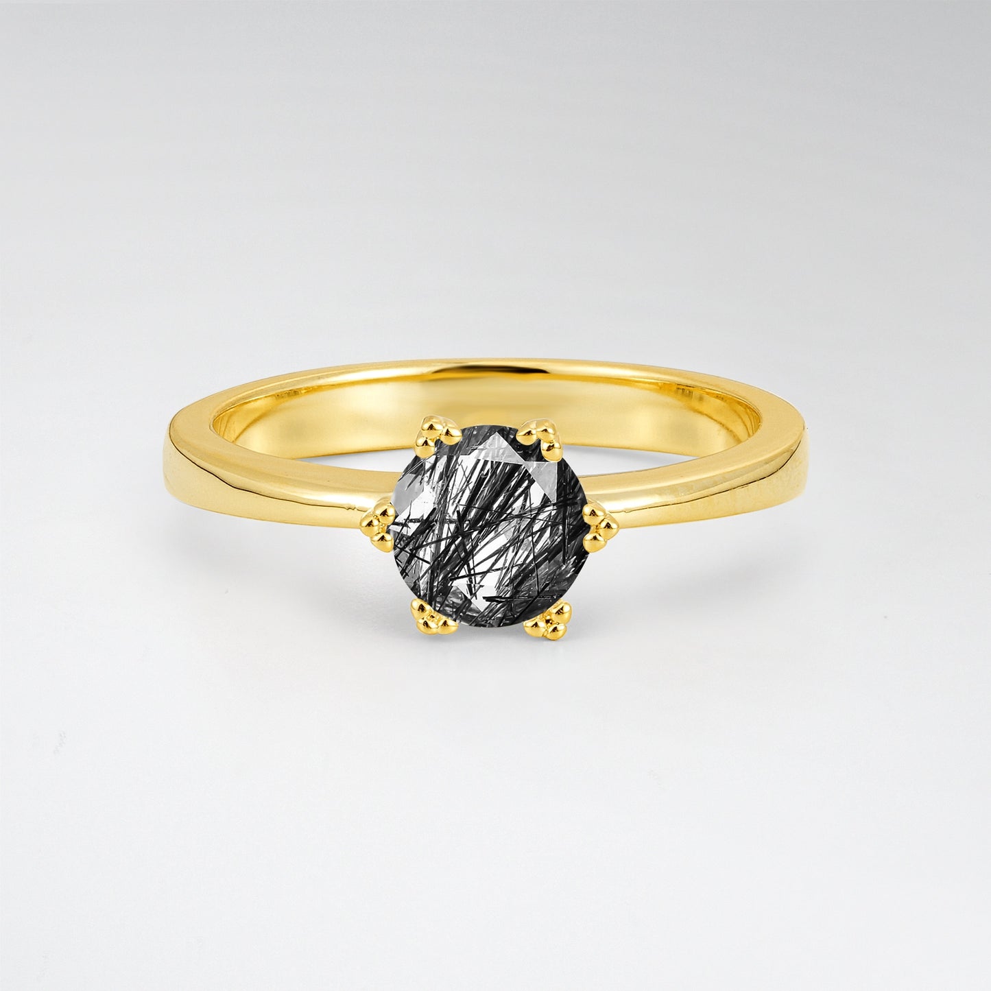 Classic Round Cut Black Rutilated Quartz Solitaire Engagement Ring - Additional view