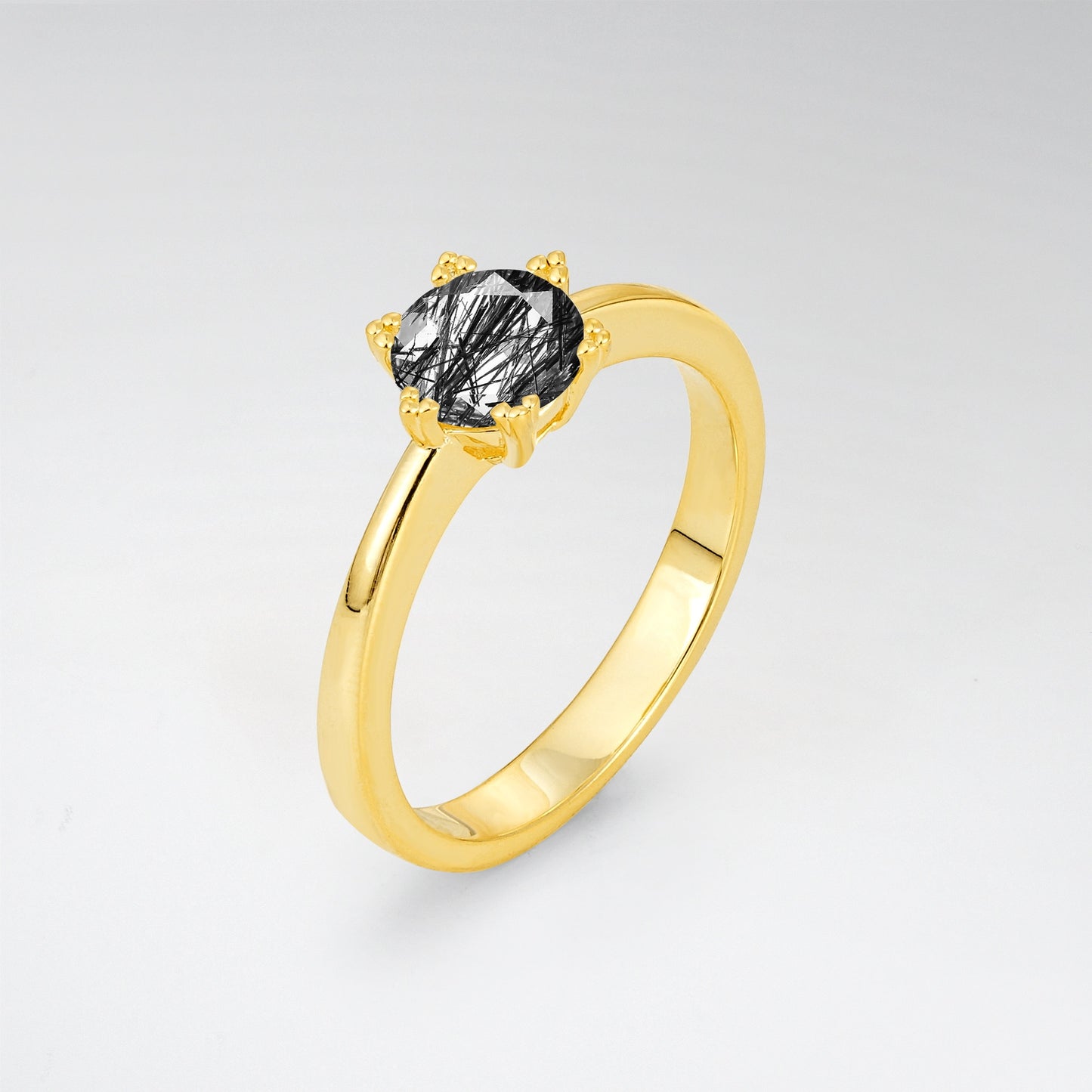Classic Round Cut Black Rutilated Quartz Solitaire Engagement Ring - Additional view