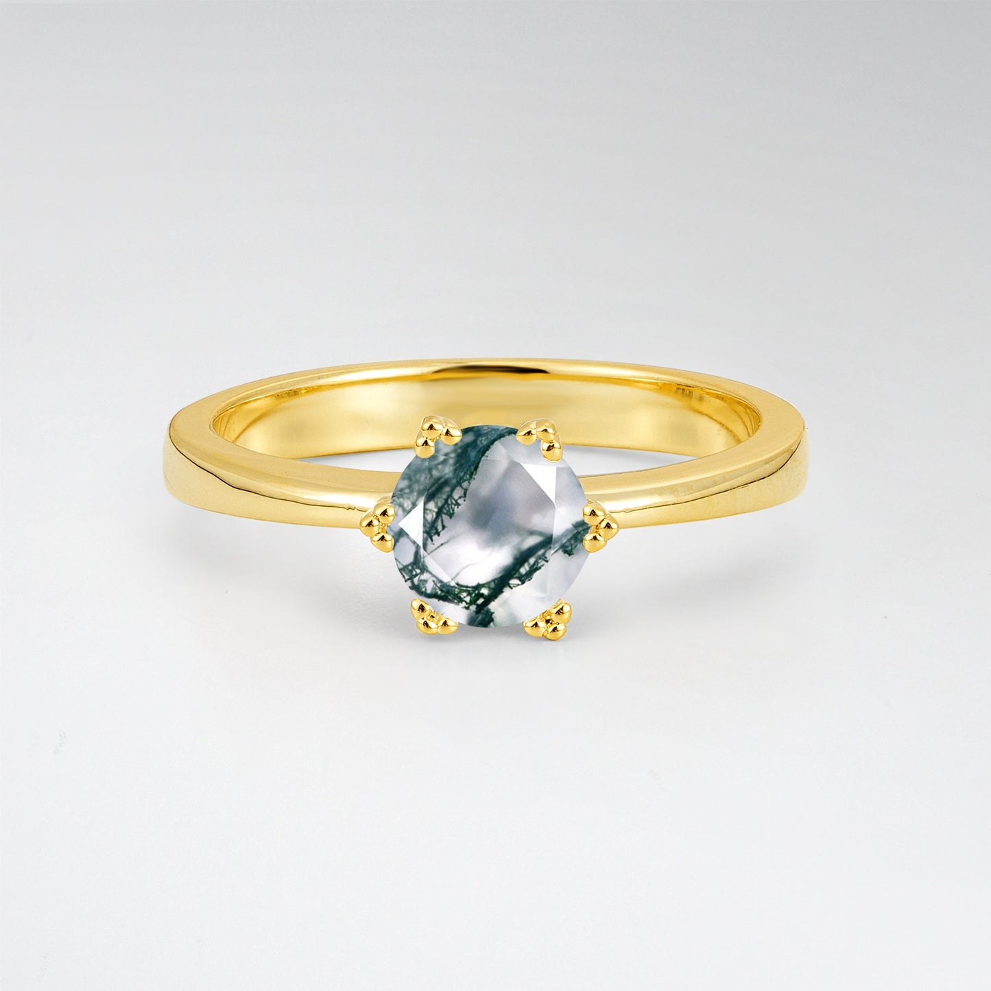 Classic Round Cut Moss Agate Solitaire Engagement Ring - Additional view