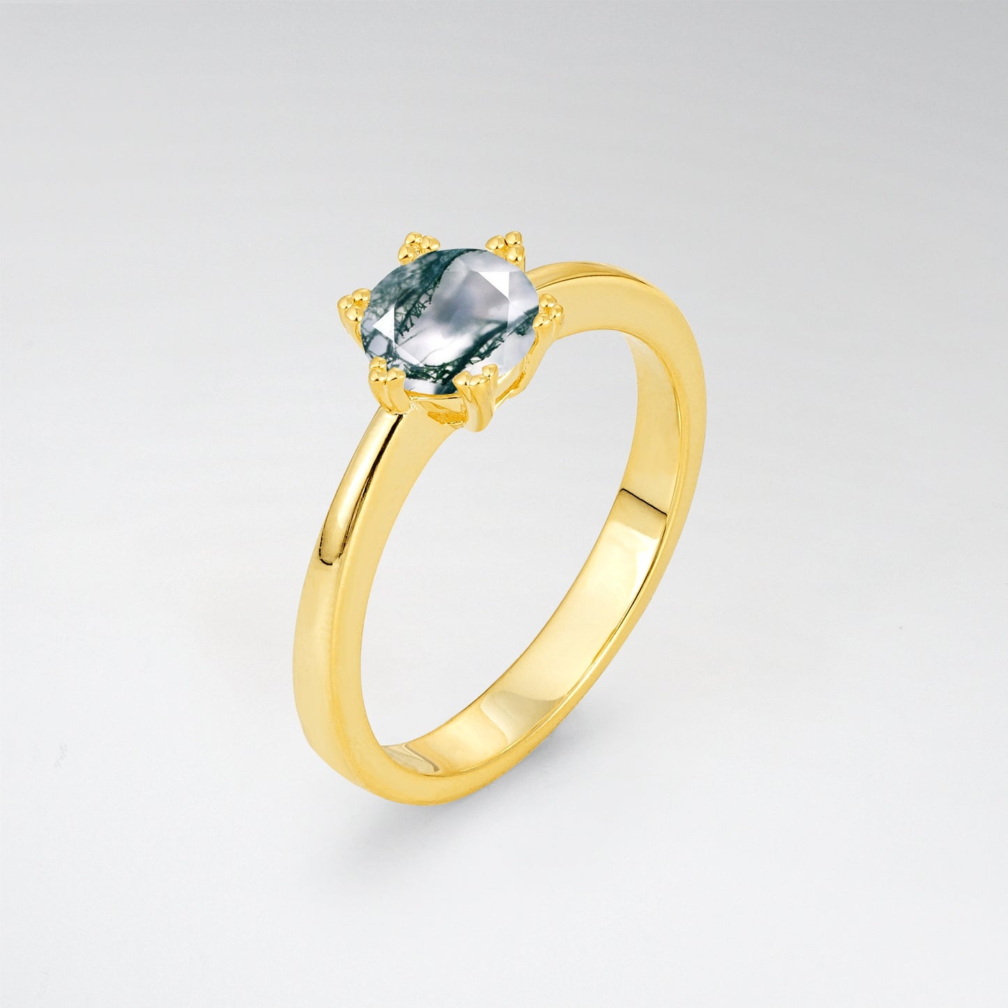 Classic Round Cut Moss Agate Solitaire Engagement Ring - Additional view