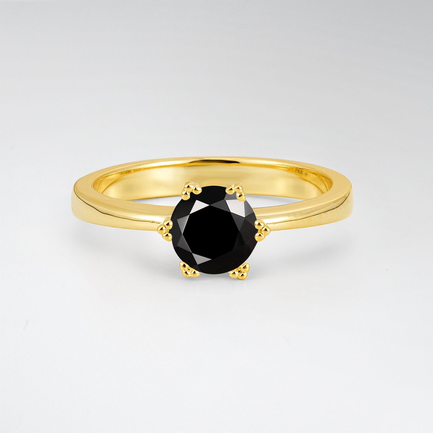 Classic Round Cut Black Onyx Solitaire Engagement Ring - Additional view