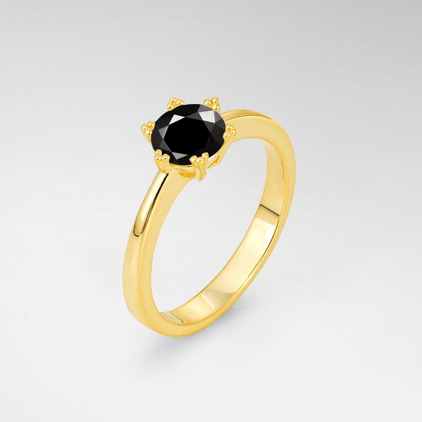 Classic Round Cut Black Onyx Solitaire Engagement Ring - Additional view