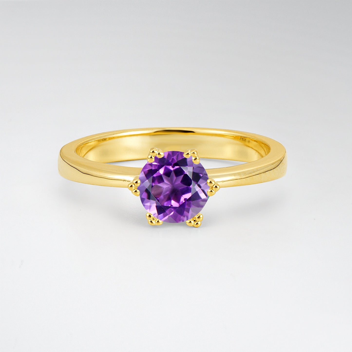 Classic Round Cut Amethyst Solitaire Engagement Ring - Additional view