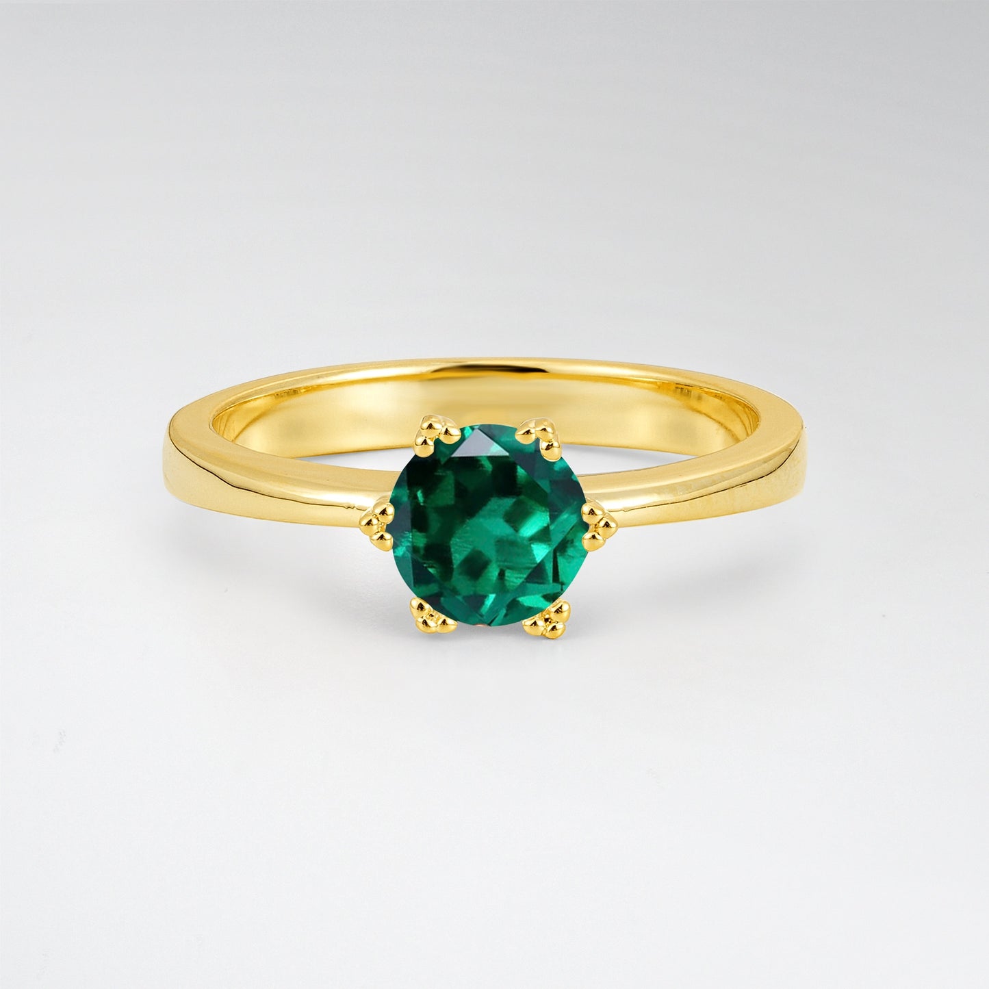 Classic Round Cut Emerald Solitaire Engagement Ring - Additional view
