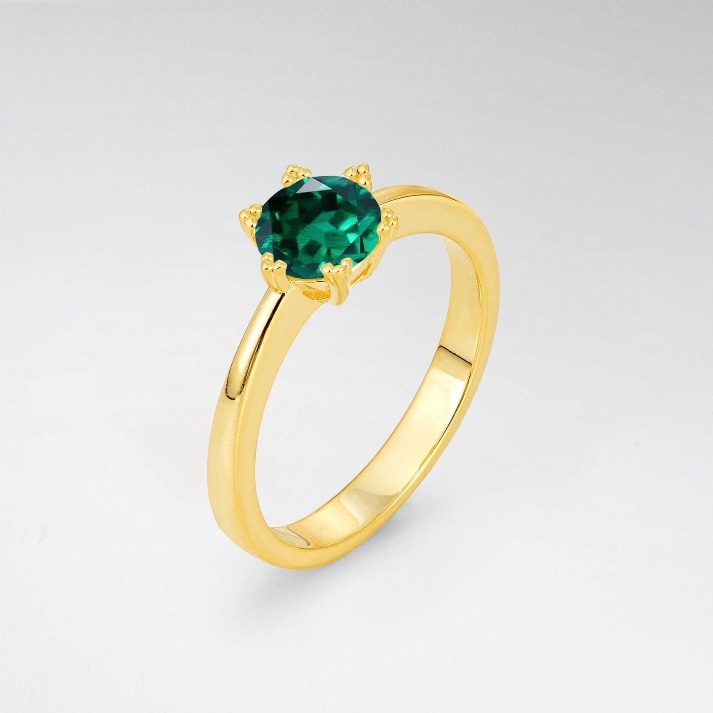 Classic Round Cut Emerald Solitaire Engagement Ring - Additional view