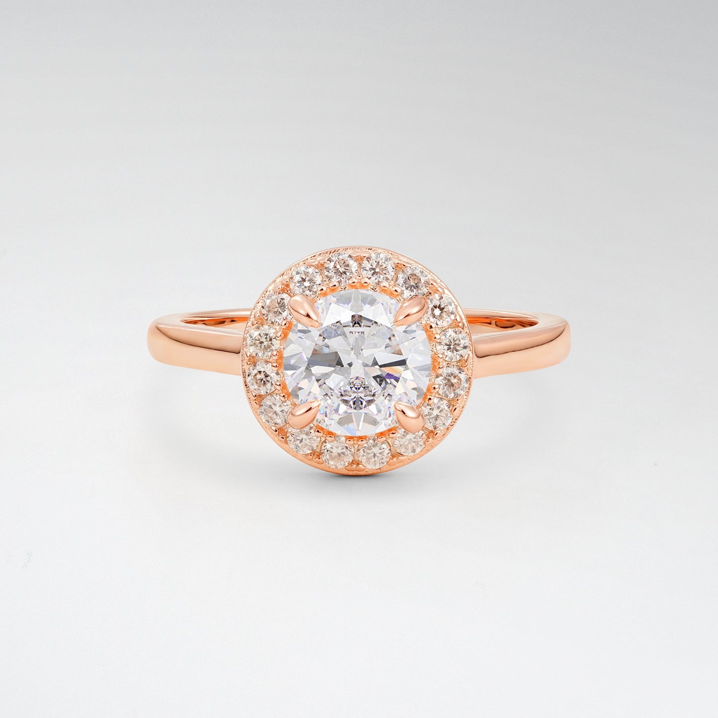 Classic Round Cut Moissanite 1CT Halo Plain Band Engagement Ring - Additional view
