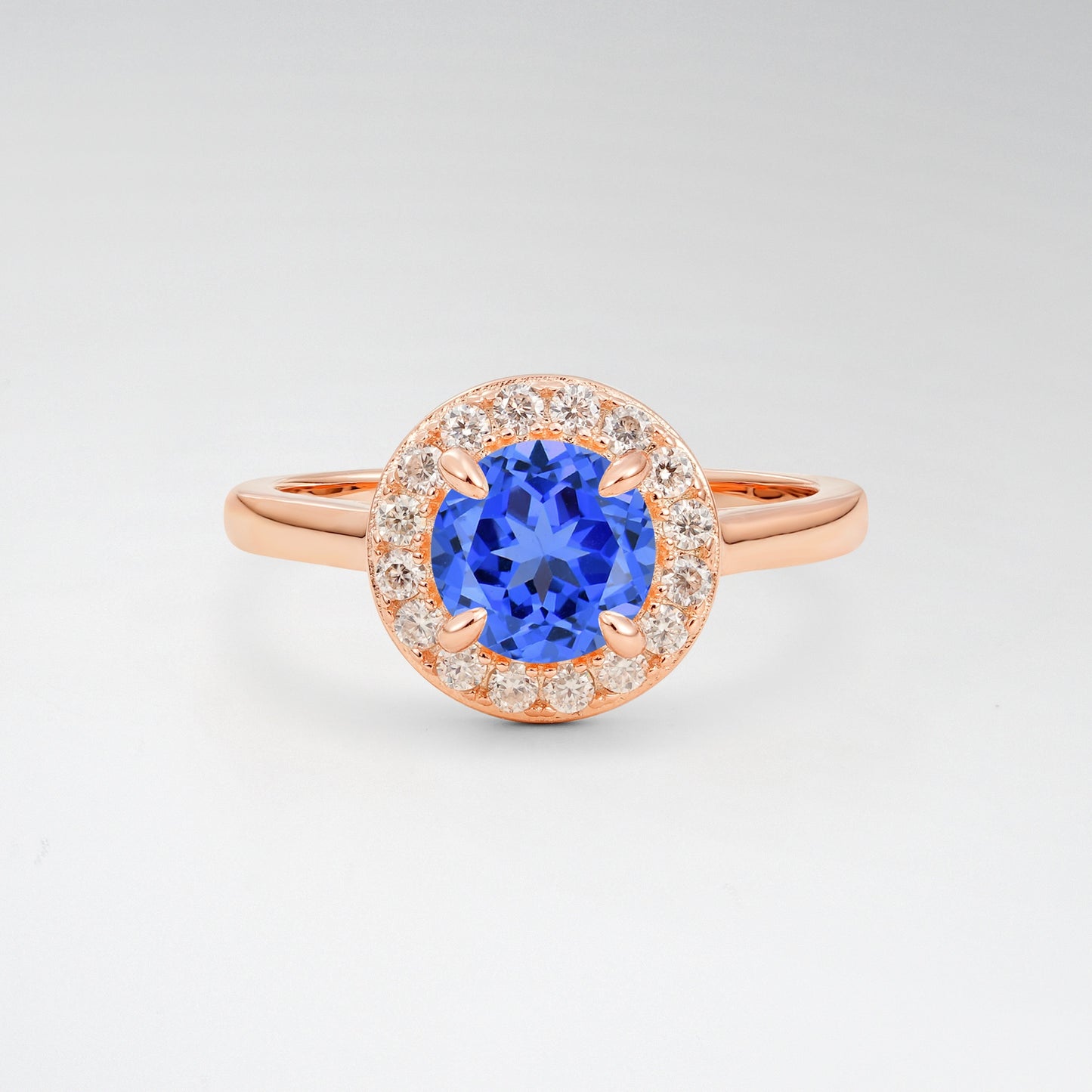 Classic Round Cut Sapphire 1CT Halo Plain Band Engagement Ring - Additional view