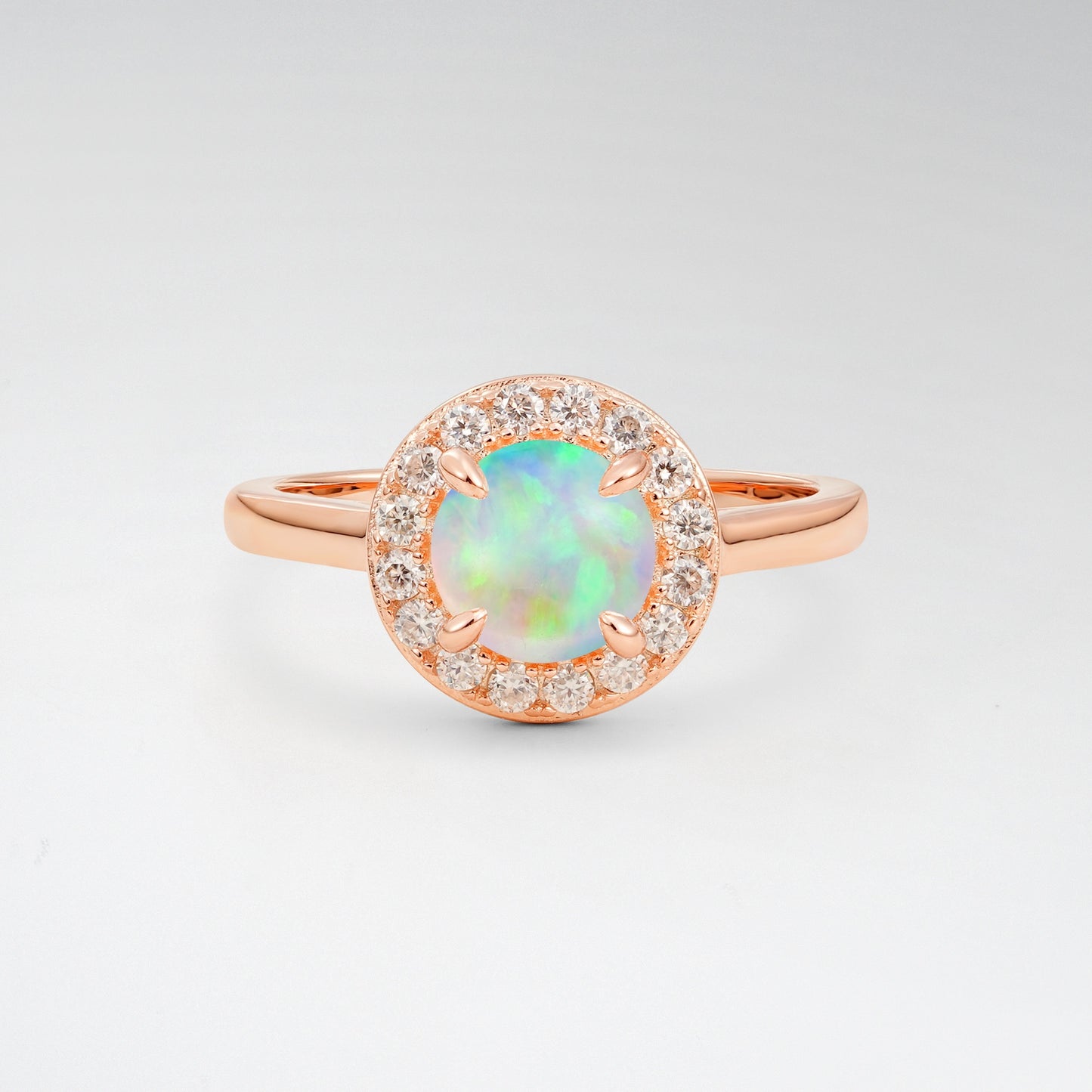 Classic Round Cut Opal 1CT Halo Plain Band Engagement Ring - Additional view