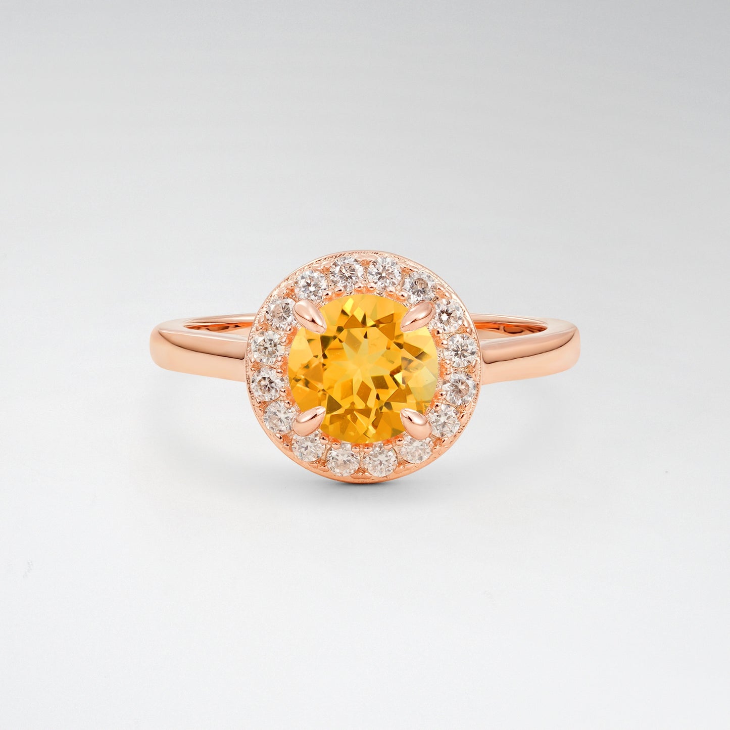 Classic Round Cut Citrine 1CT Halo Plain Band Engagement Ring - Additional view