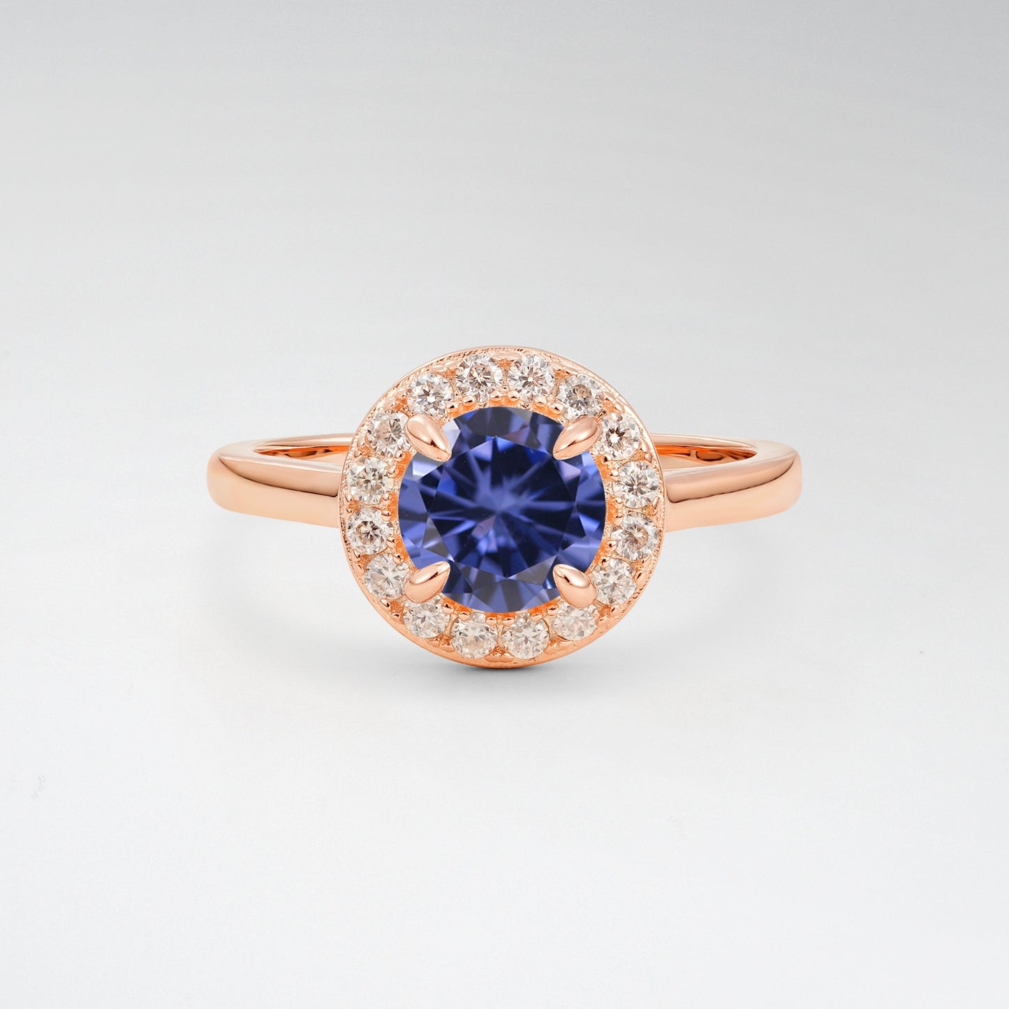 Classic Round Cut Tanzanite 1CT Halo Plain Band Engagement Ring - Additional view