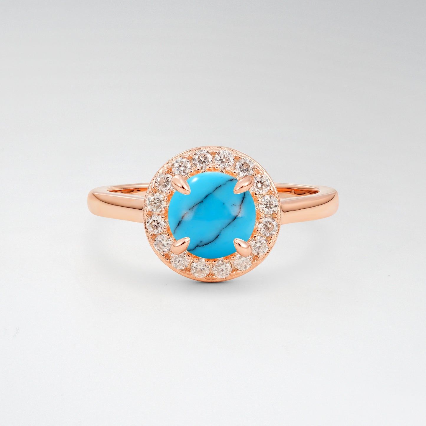 Classic Round Cut Turquoise 1CT Halo Plain Band Engagement Ring - Additional view