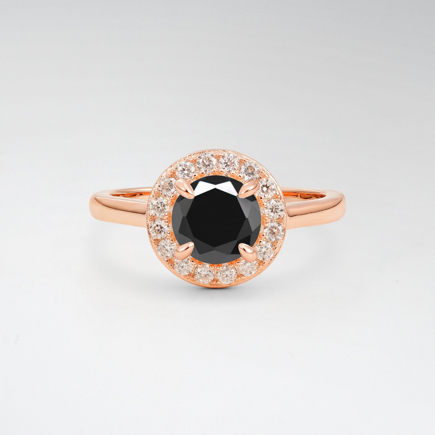 Classic Round Cut Black Onyx 1CT Halo Plain Band Engagement Ring - Additional view