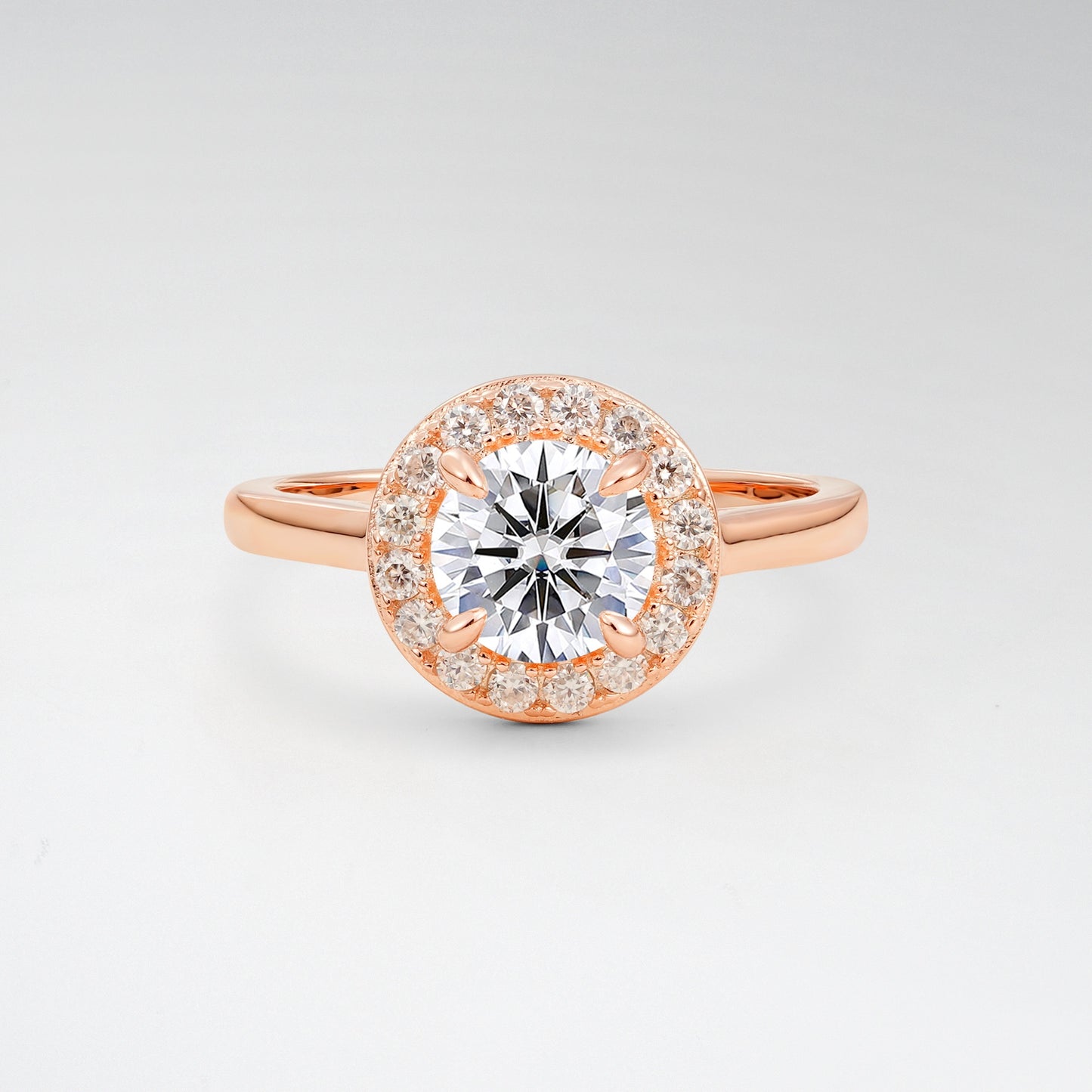 Classic Round Cut Lab Diamond 1CT Halo Plain Band Engagement Ring - Additional view