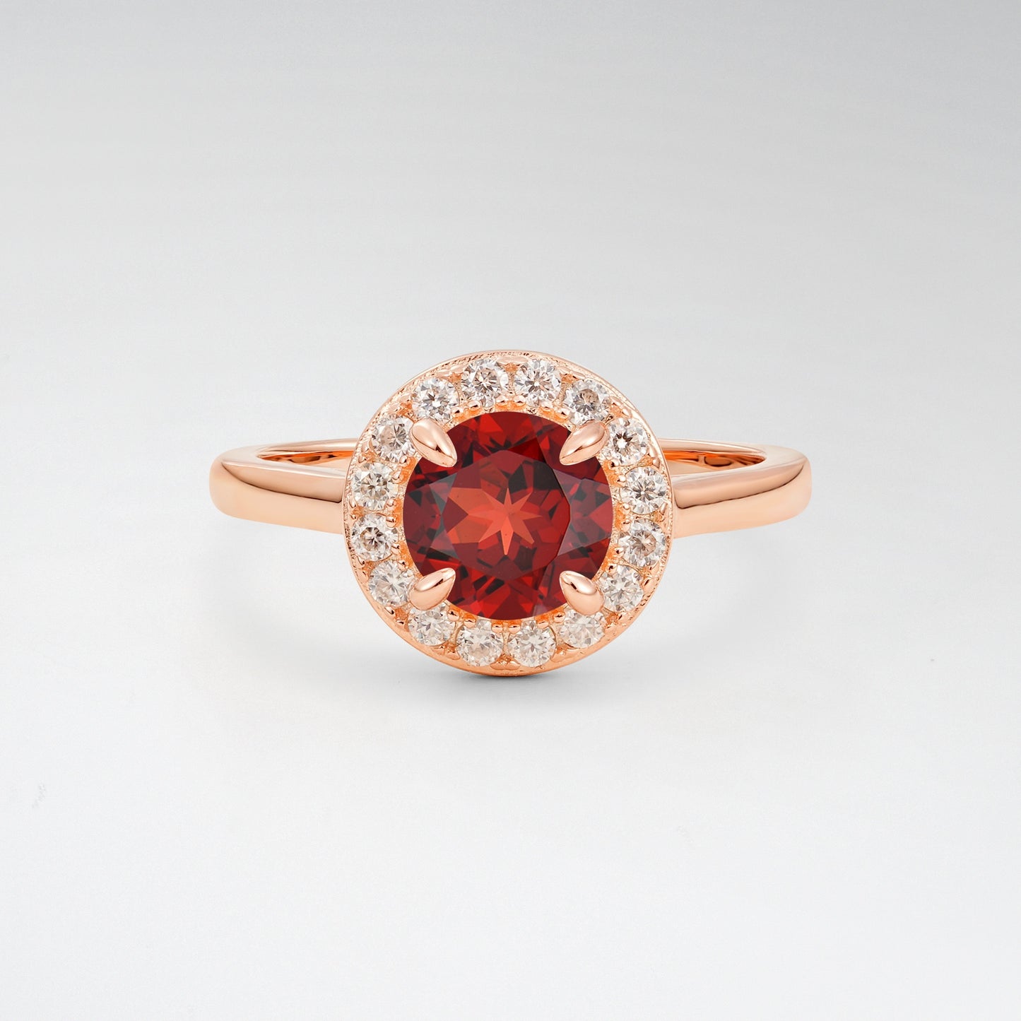 Classic Round Cut Garnet 1CT Halo Plain Band Engagement Ring - Additional view