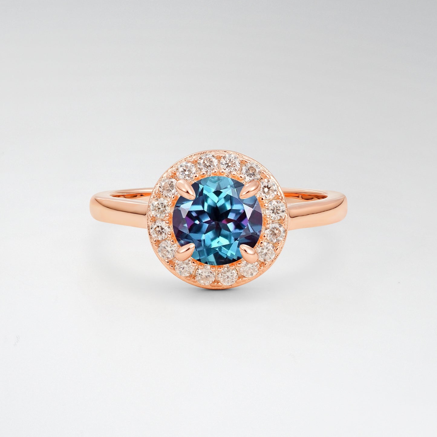 Classic Round Cut Alexandrite 1CT Halo Plain Band Engagement Ring - Additional view