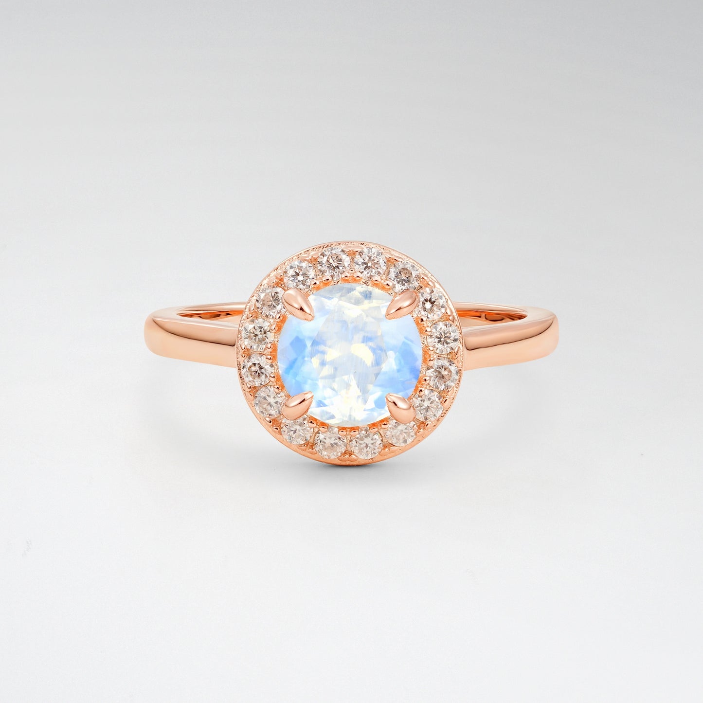 Classic Round Cut Moonstone 1CT Halo Plain Band Engagement Ring - Additional view