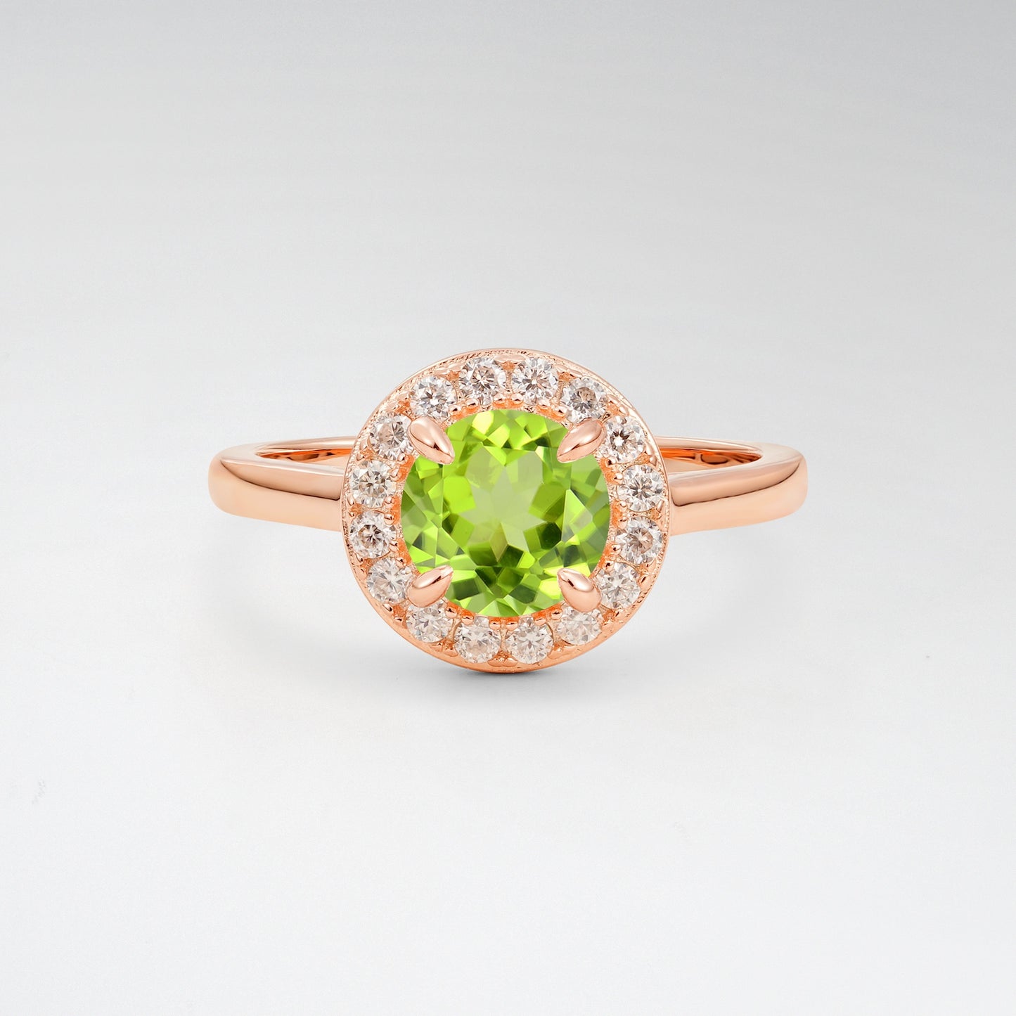 Classic Round Cut Peridot 1CT Halo Plain Band Engagement Ring - Additional view