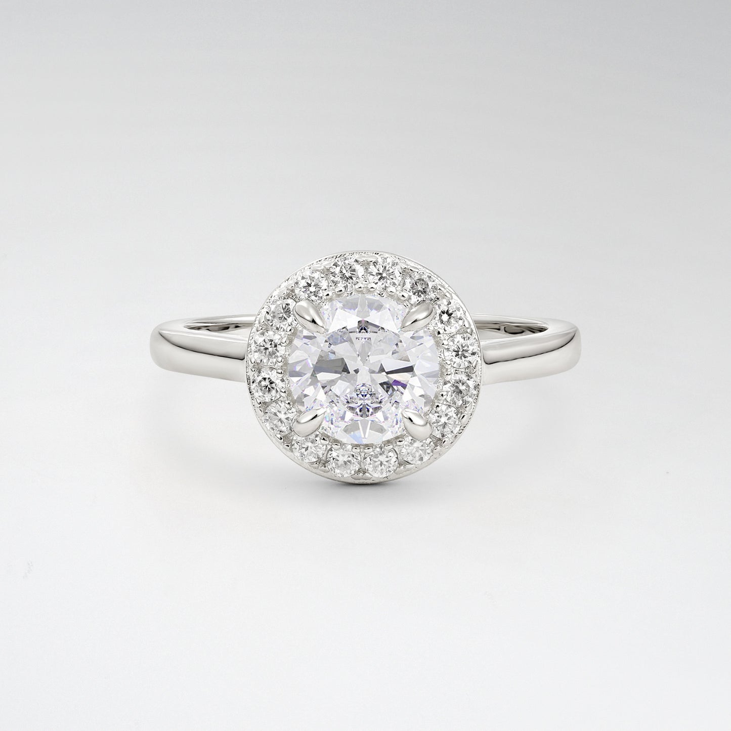 Classic Round Cut Moissanite 1CT Halo Plain Band Engagement Ring - Additional view