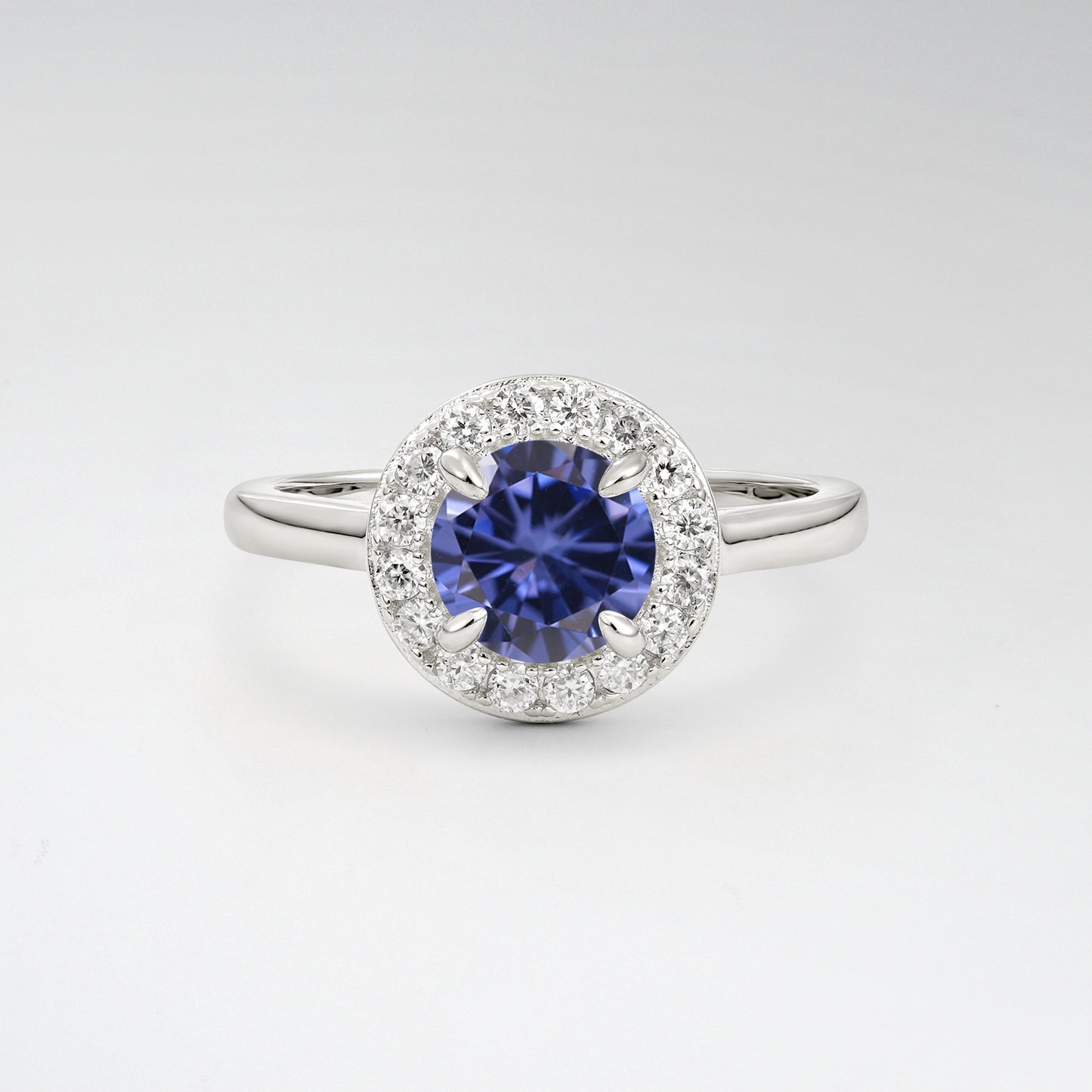 Classic Round Cut Tanzanite 1CT Halo Plain Band Engagement Ring - Additional view