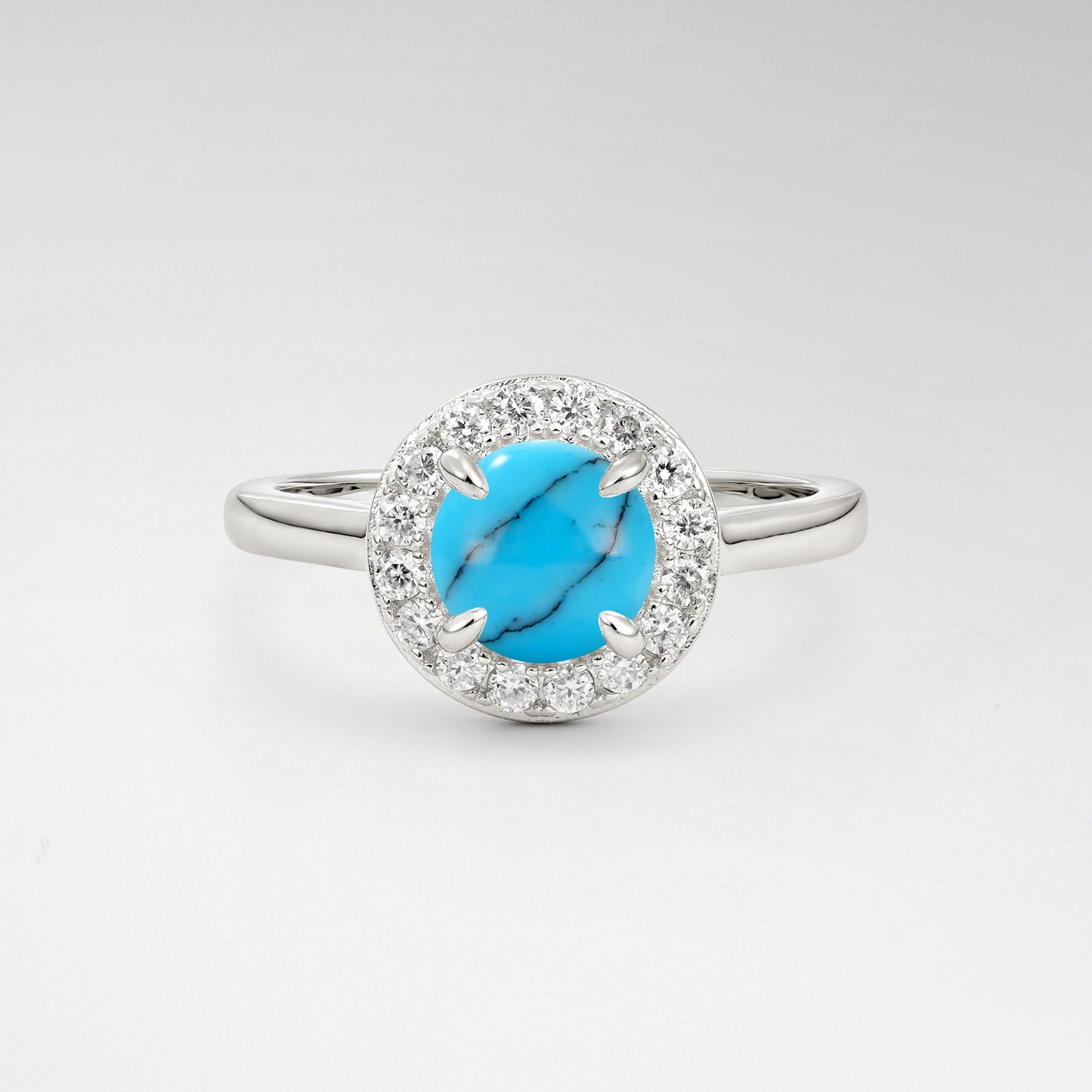 Classic Round Cut Turquoise 1CT Halo Plain Band Engagement Ring - Additional view