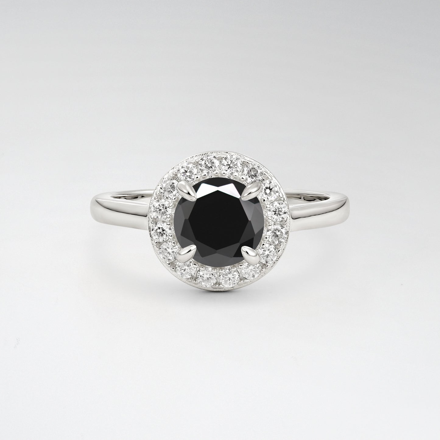 Classic Round Cut Black Onyx 1CT Halo Plain Band Engagement Ring - Additional view