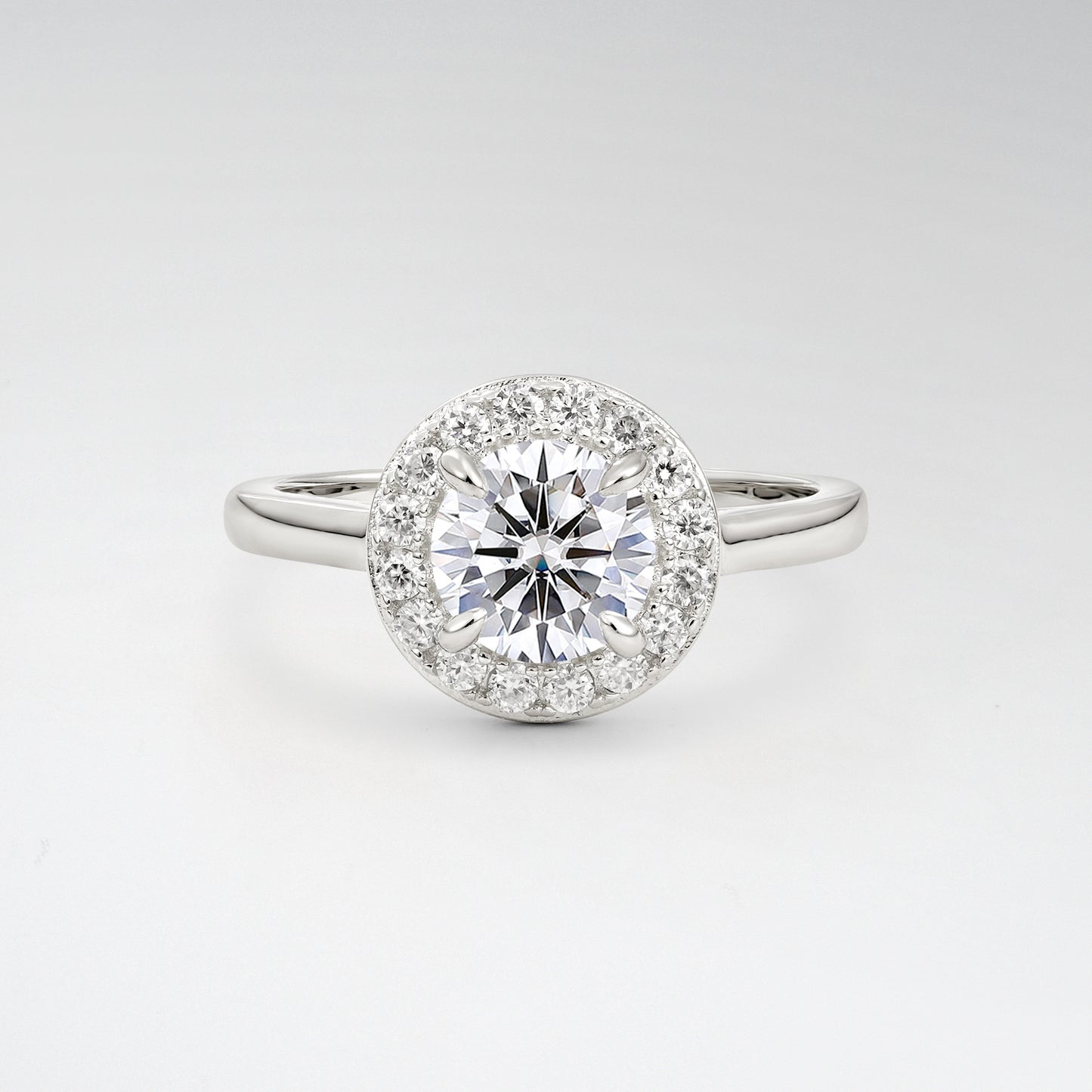 Classic Round Cut Lab Diamond 1CT Halo Plain Band Engagement Ring - Additional view