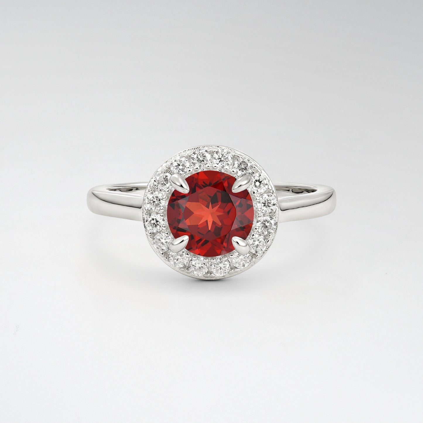 Classic Round Cut Garnet 1CT Halo Plain Band Engagement Ring - Additional view