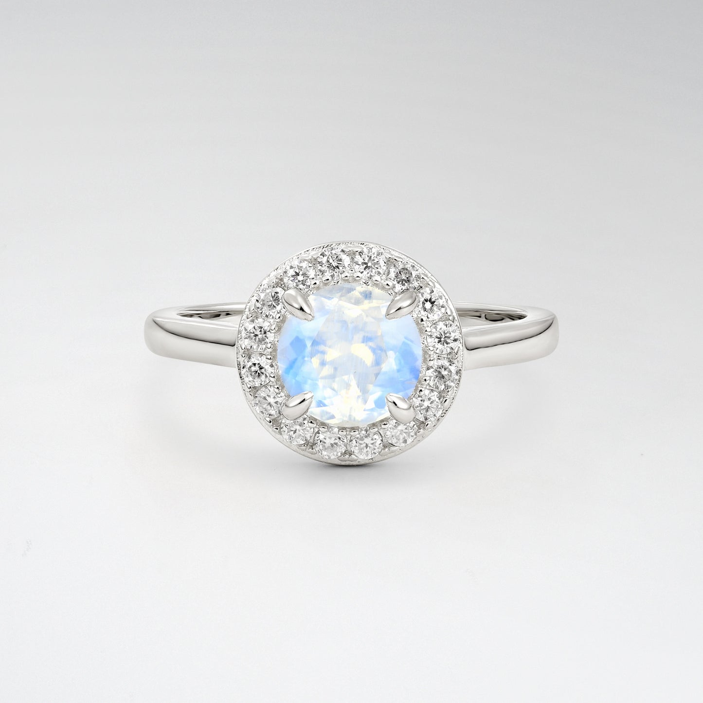 Classic Round Cut Moonstone 1CT Halo Plain Band Engagement Ring - Additional view
