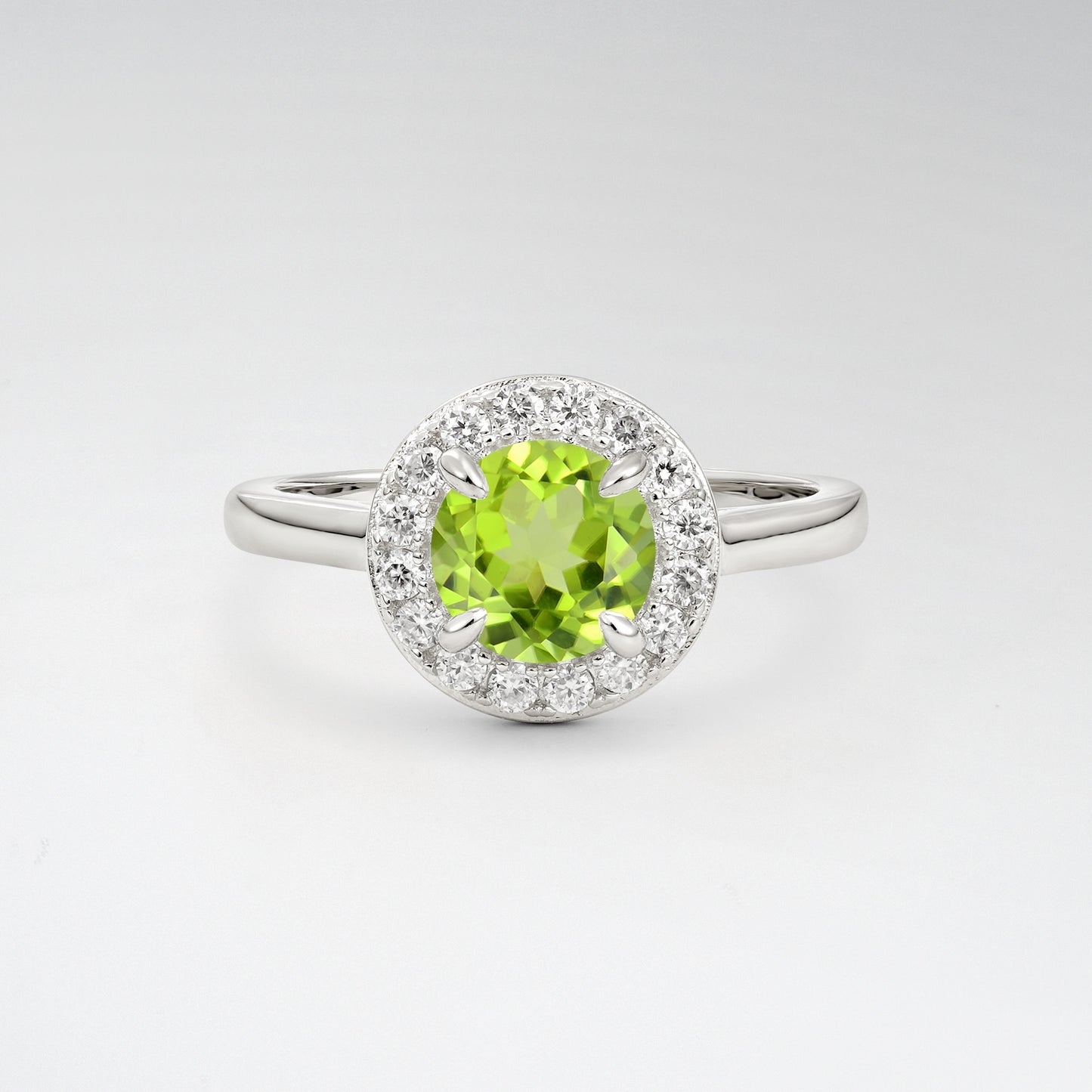 Classic Round Cut Peridot 1CT Halo Plain Band Engagement Ring - Additional view