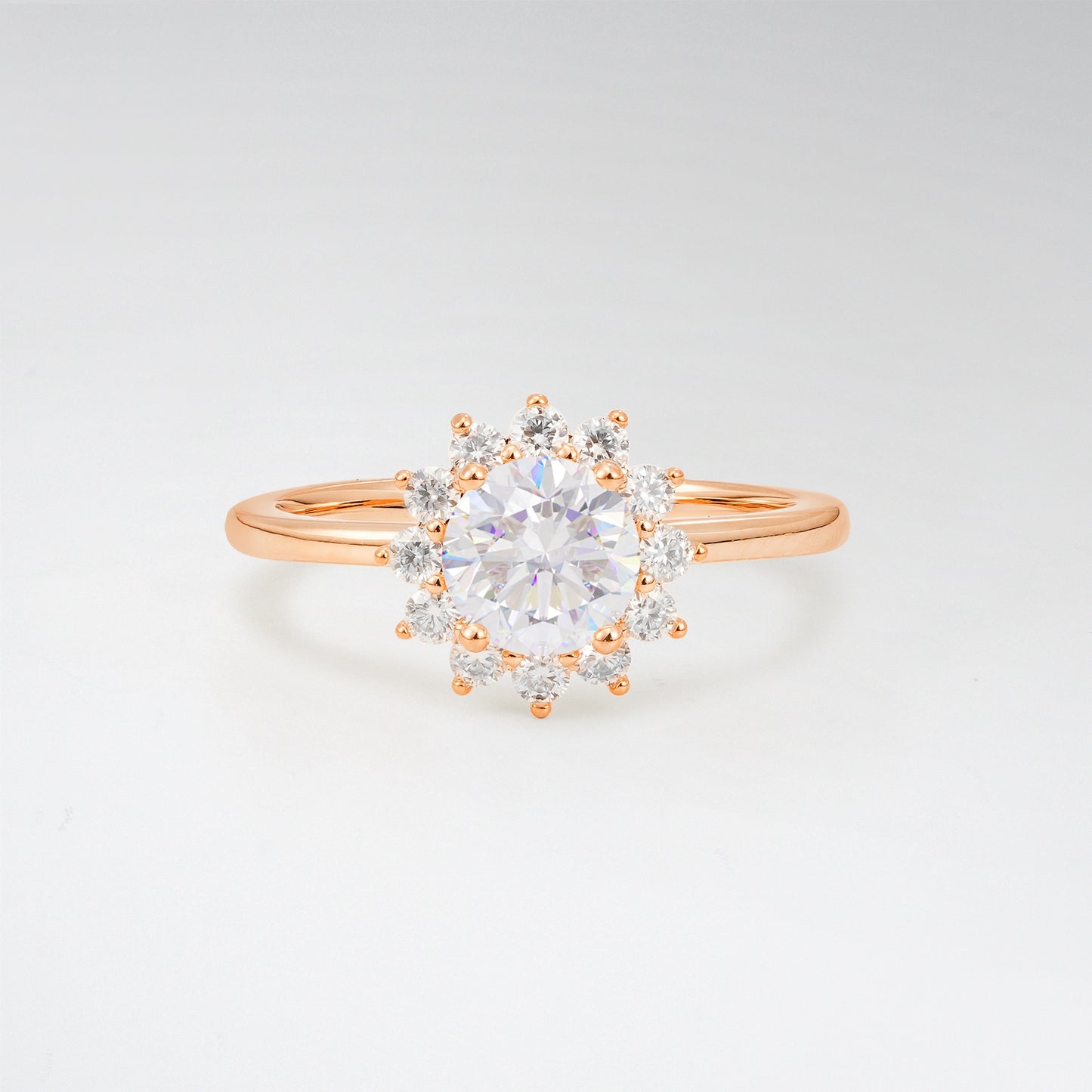 1CT Vintage Round Cut Moissanite Sunflower Halo Engagement Ring - Additional view